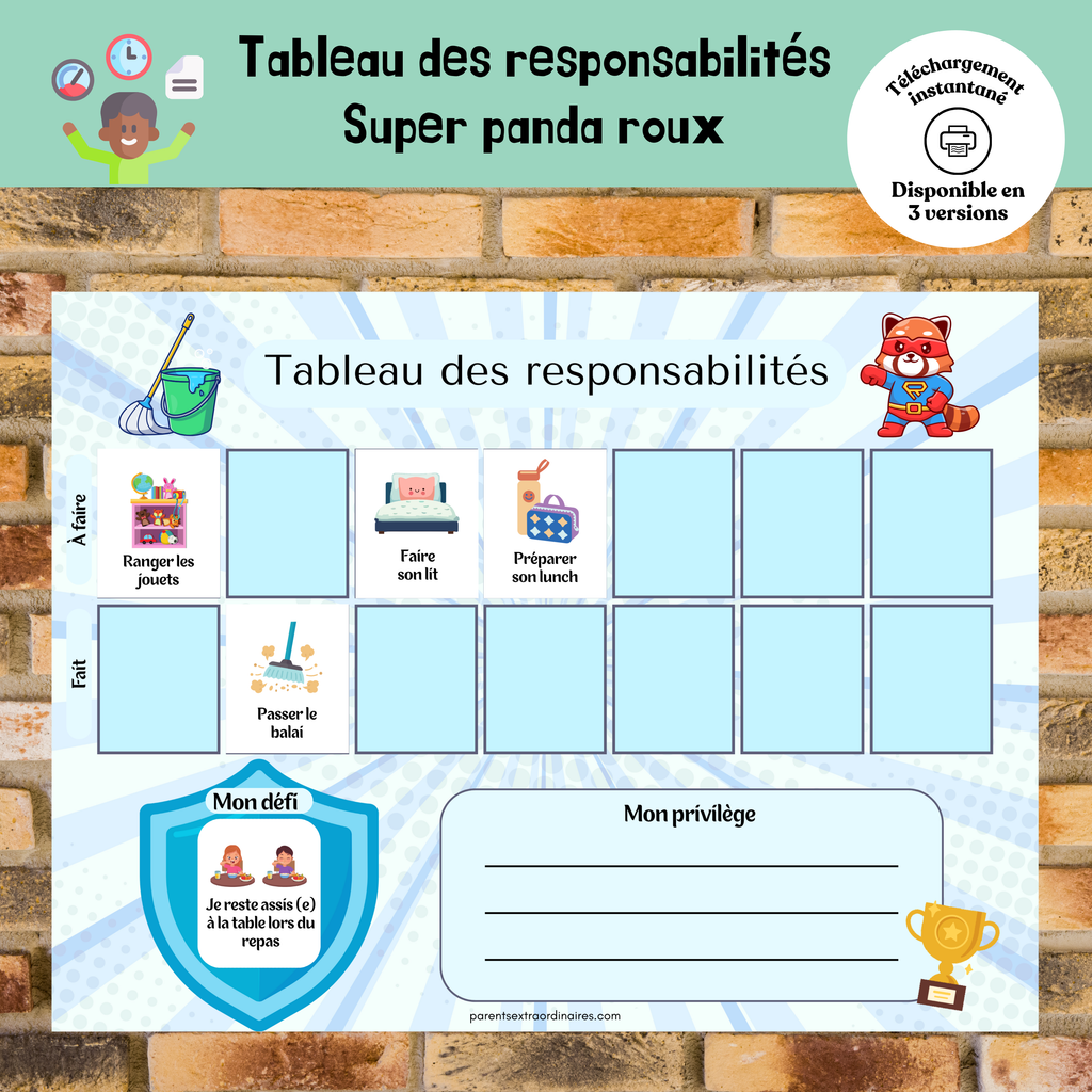 Tableau des responsabilités : super panda roux