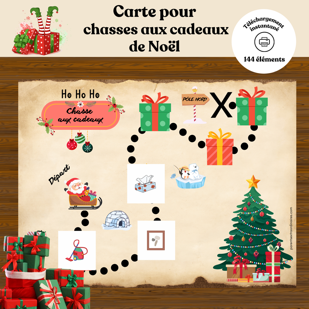 Carte pour chasses aux cadeaux de Noël