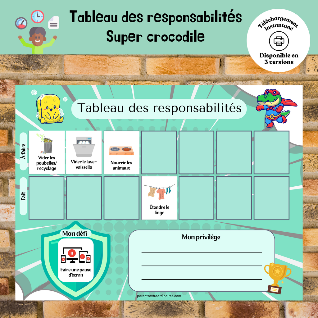 Tableau des responsabilités : super crocodile