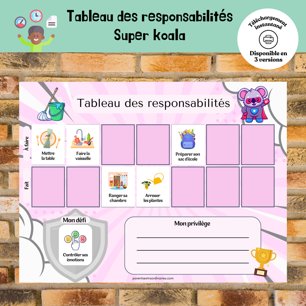 Tableau des responsabilités : super koala