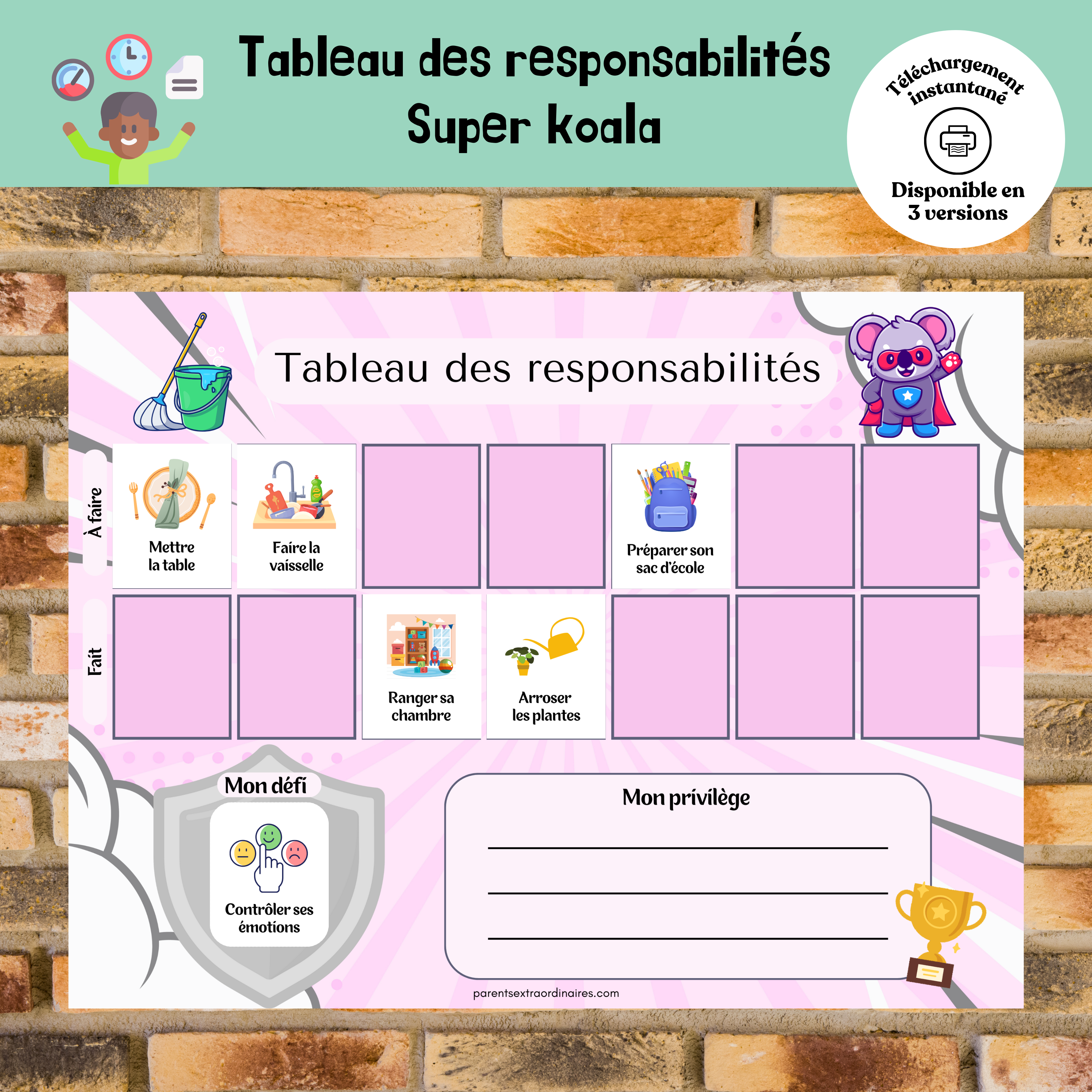 Tableau des responsabilités : super koala