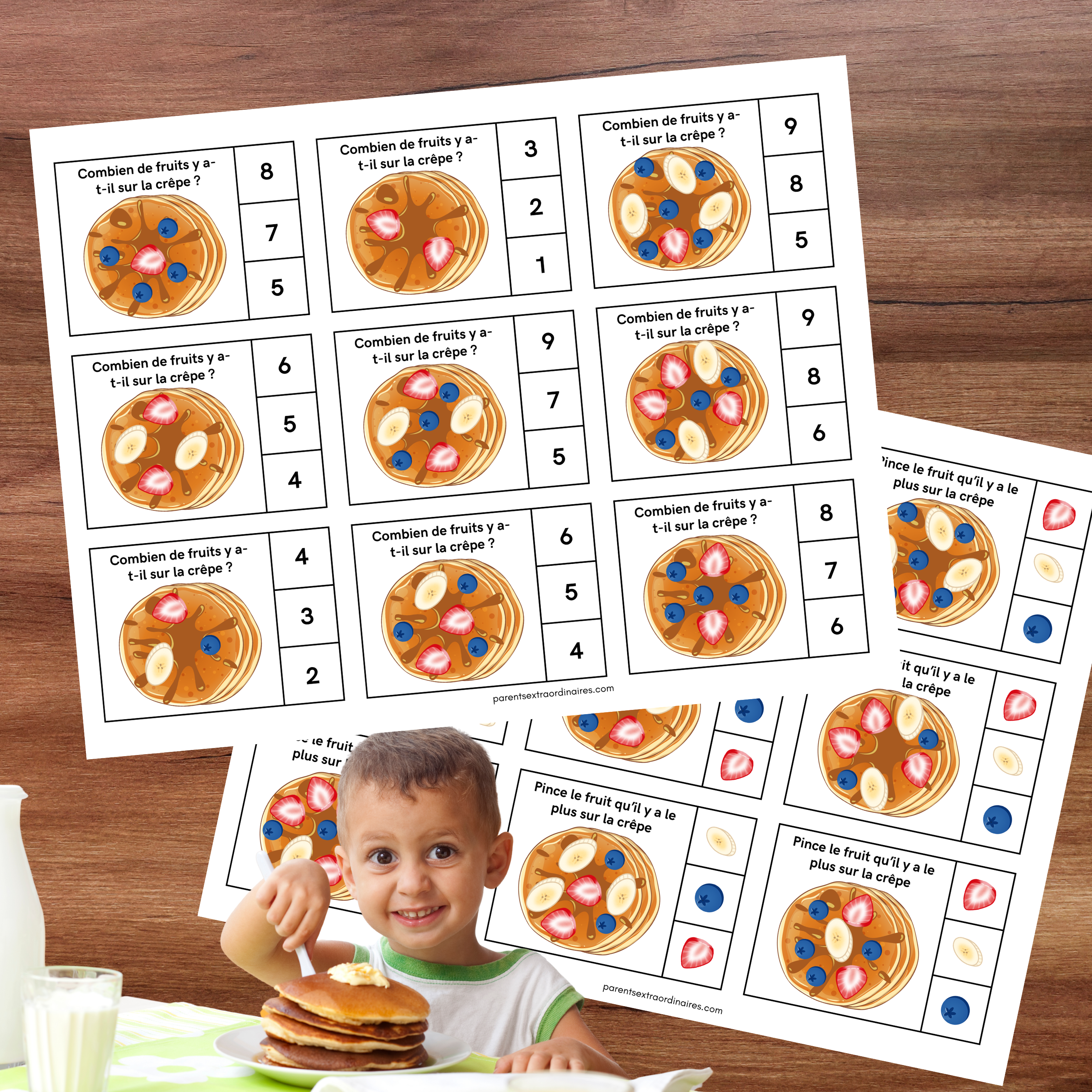 Cartes à pincer thème crêpe au sirop d'érable