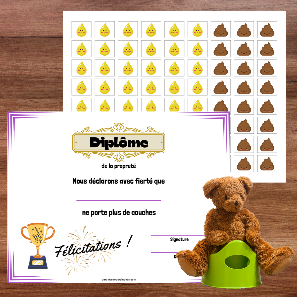 Tableau d'apprentissage de la propreté et diplôme