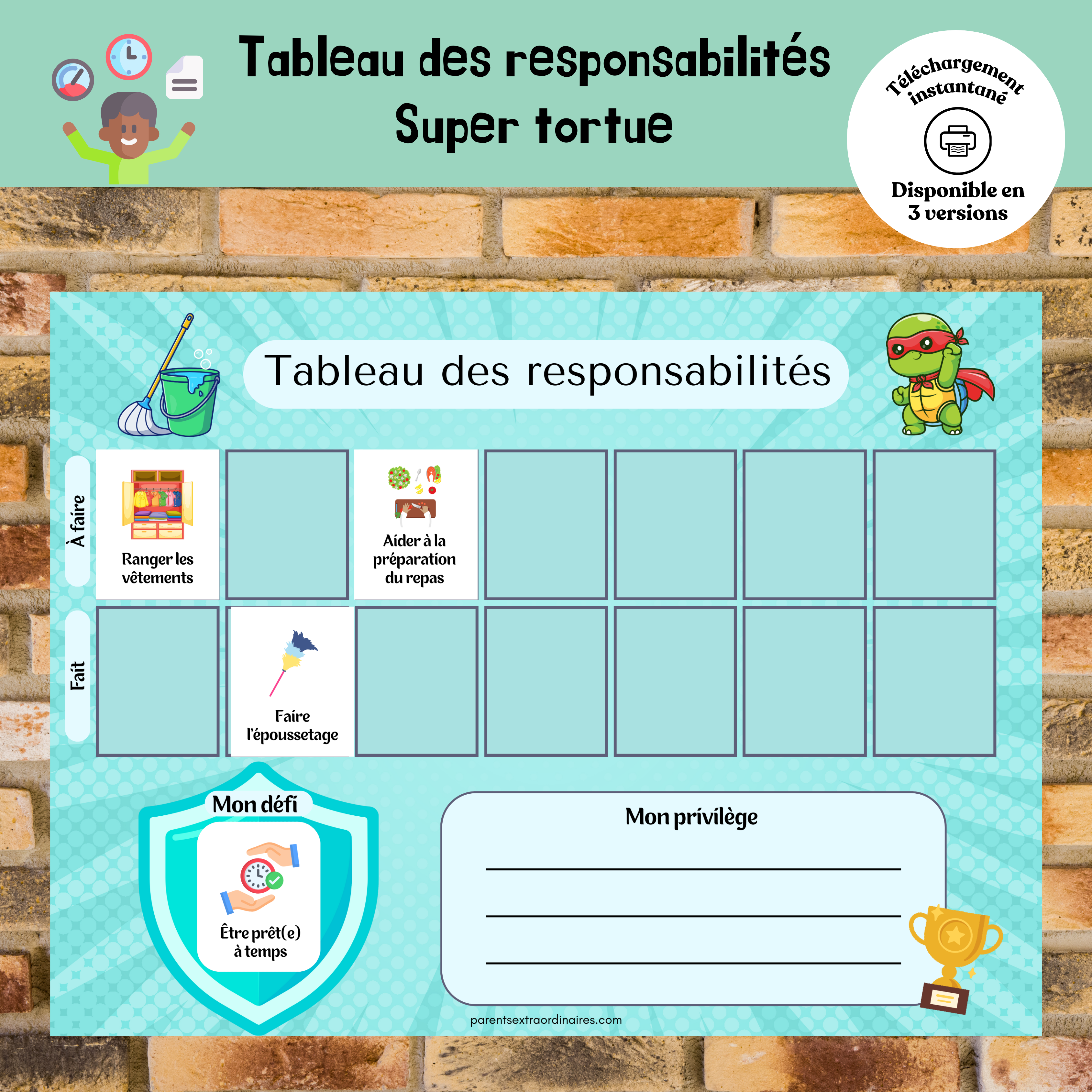 Tableau des responsabilités : super tortue