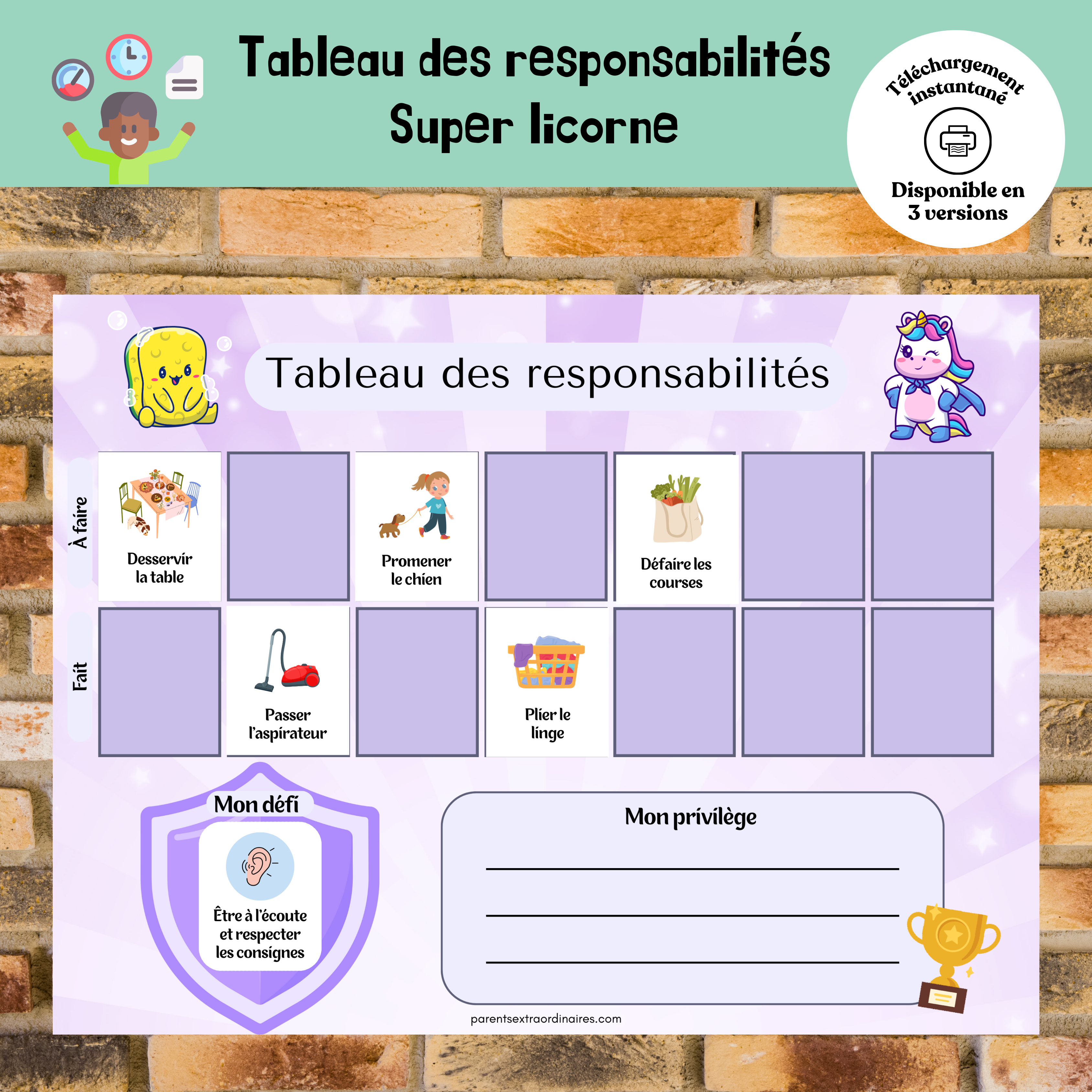 Tableau des responsabilités : super licorne
