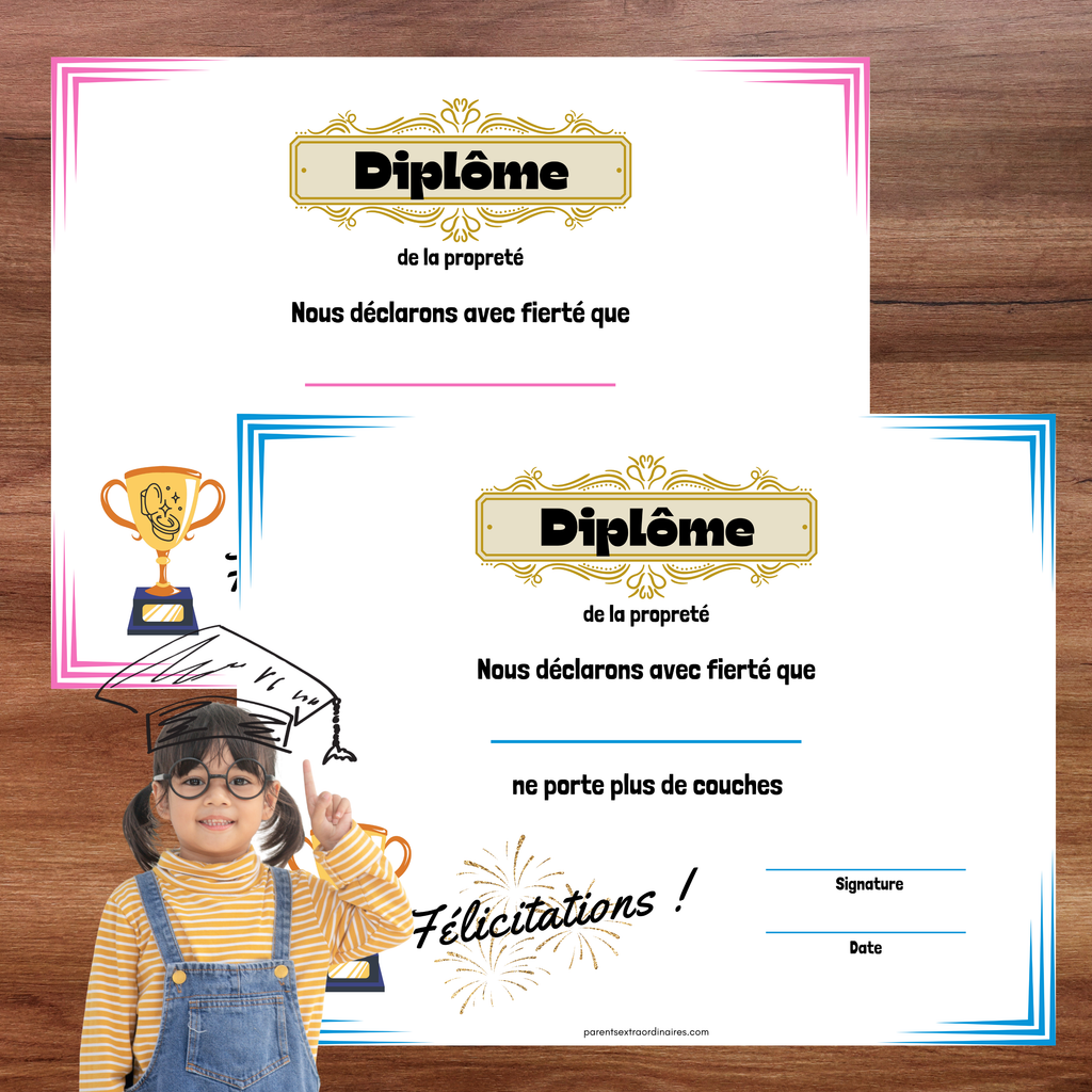 Tableau d'apprentissage de la propreté et diplôme
