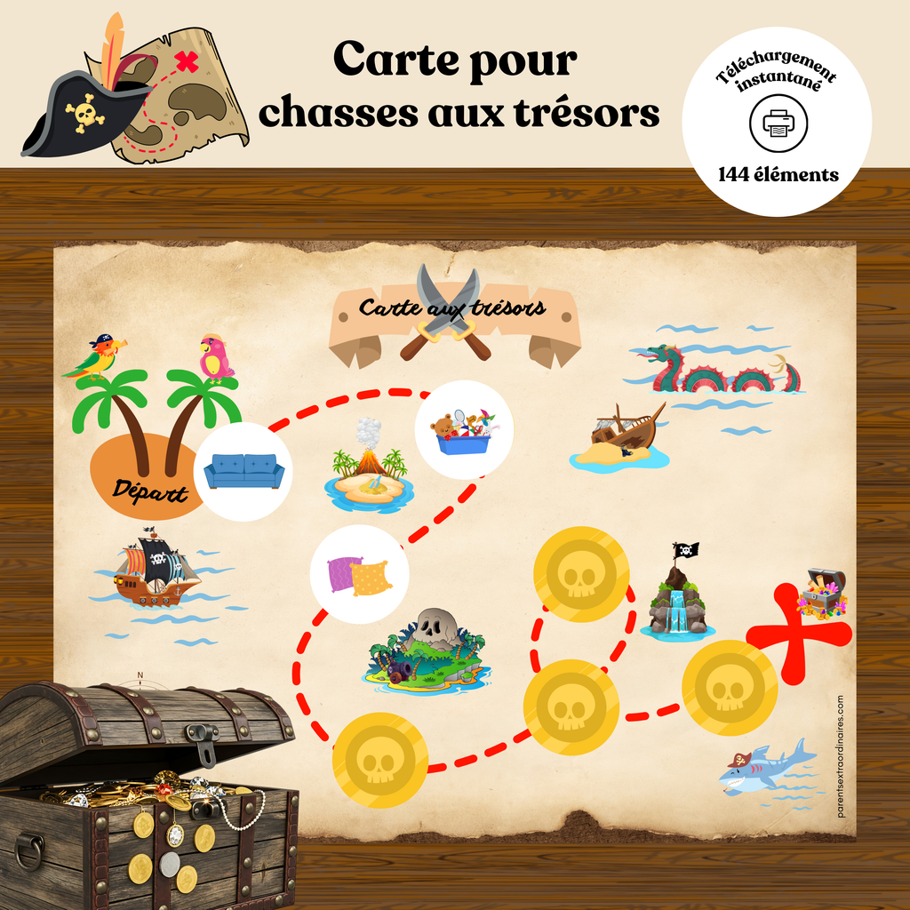 Carte pour chasse aux trésors : thème pirates