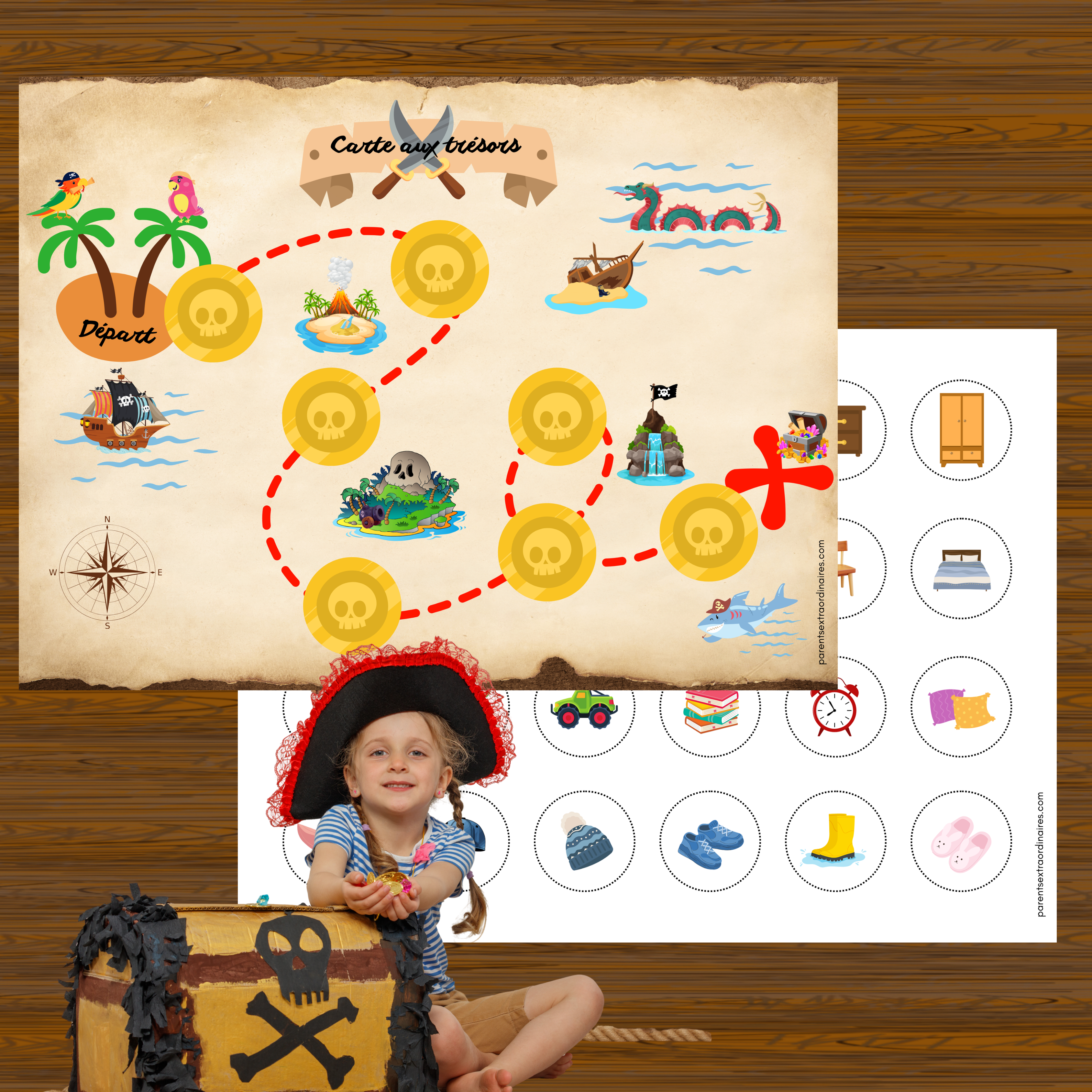 Carte pour chasse aux trésors : thème pirates