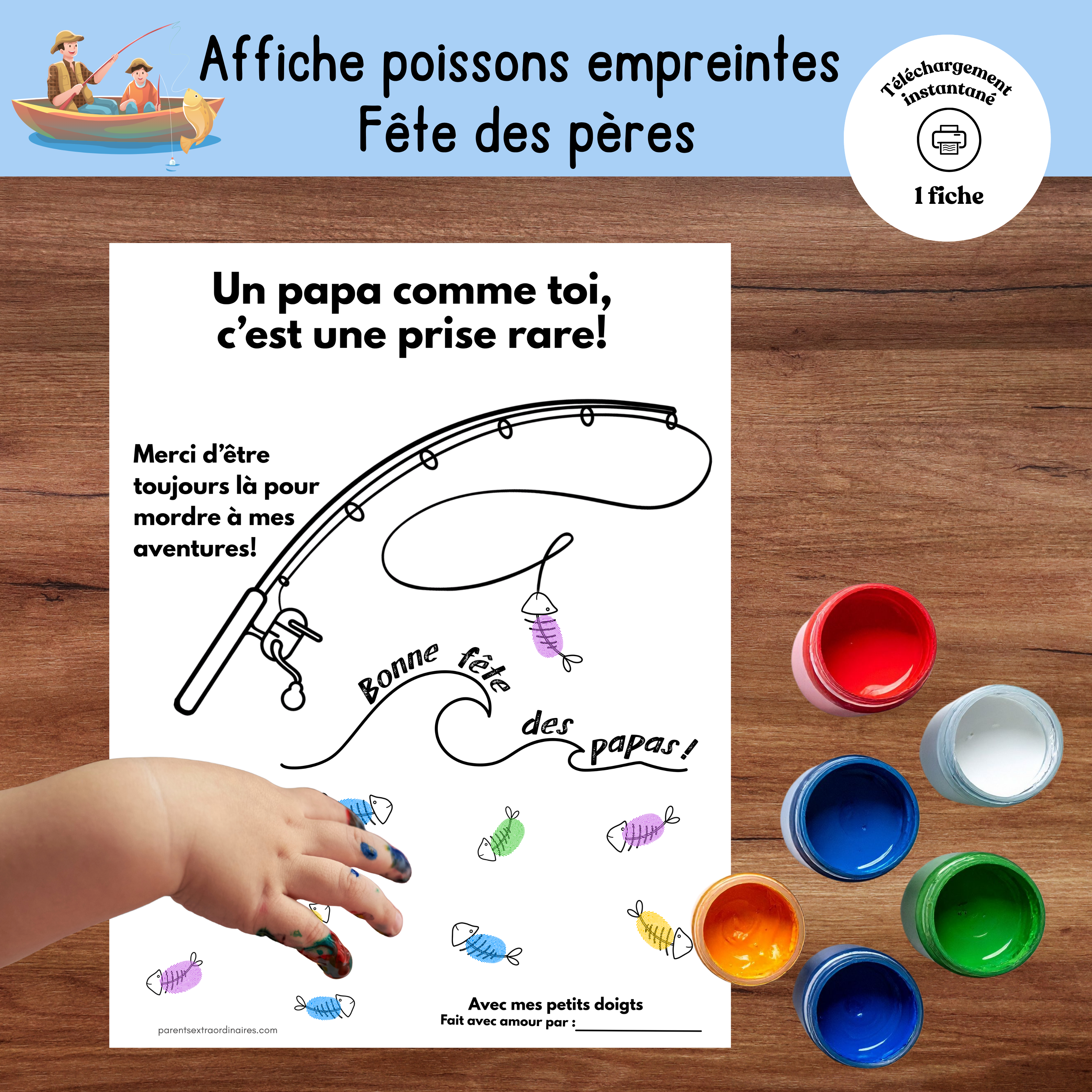 Affiche poissons : empreintes de doigts pour fête des pères