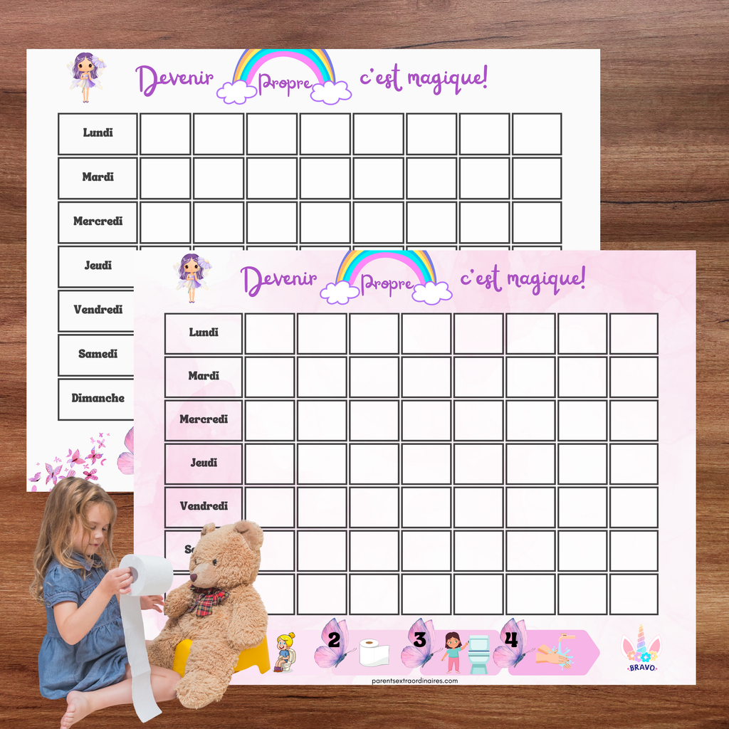 Tableau d'apprentissage de la propreté et certificat : thème fée