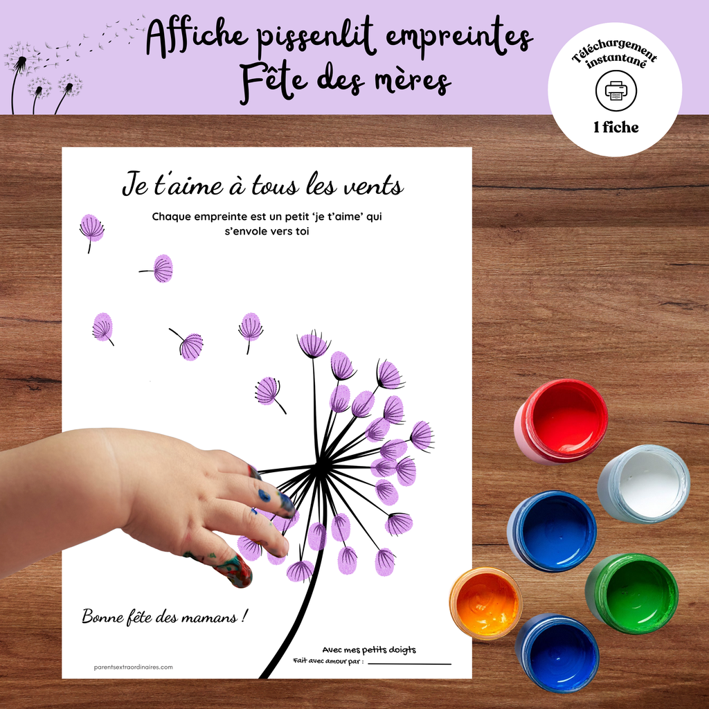 Affiche Pissenlit magique : empreintes de doigts pour fête des mères