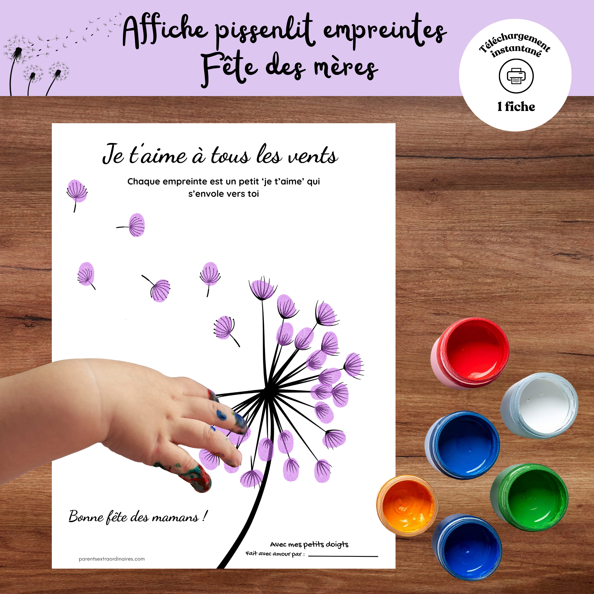 Affiche Pissenlit magique : empreintes de doigts pour fête des mères