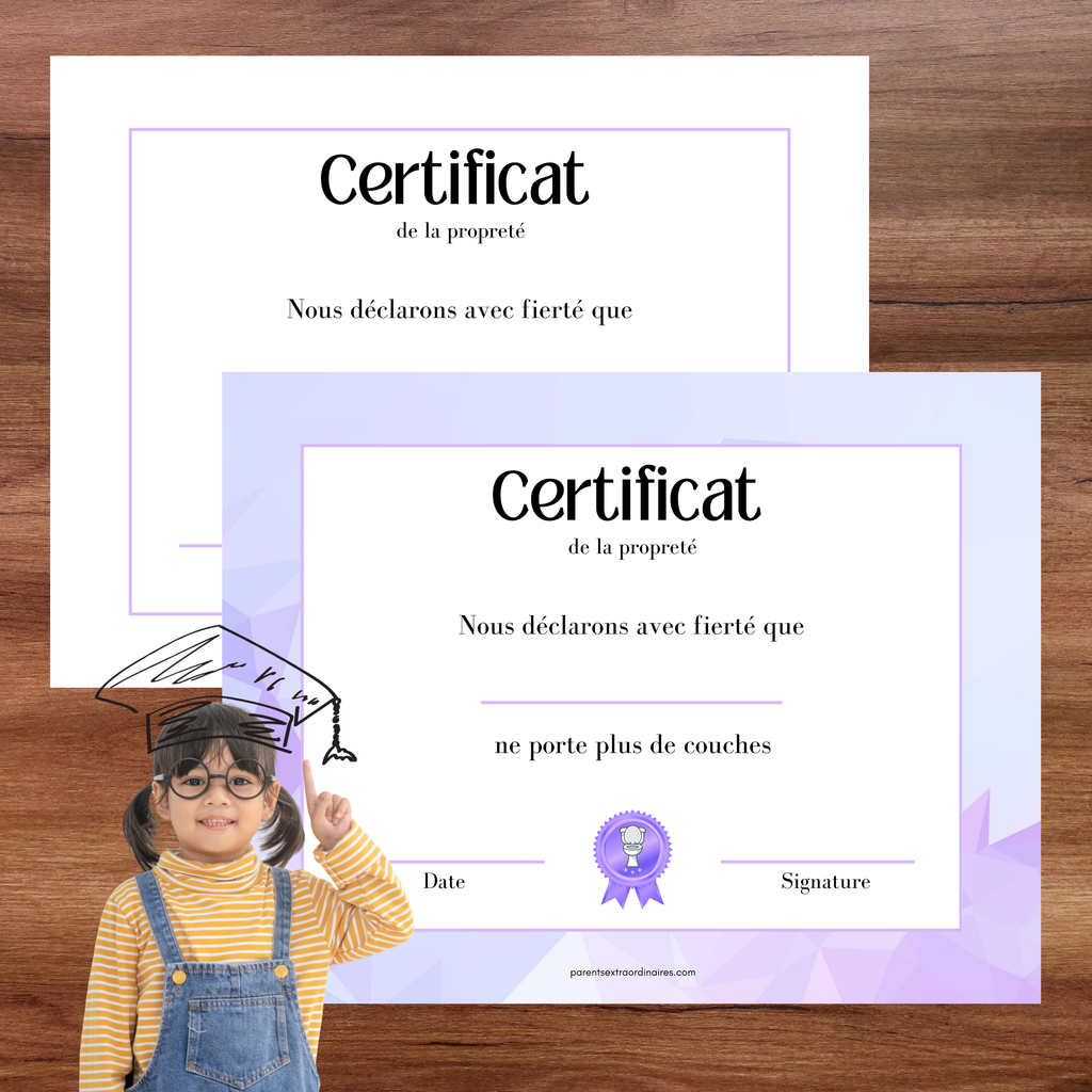 Tableau d'apprentissage de la propreté et certificat : thème fée
