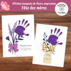 Affiches Bouquet de fleurs : empreintes de mains pour fête des mères