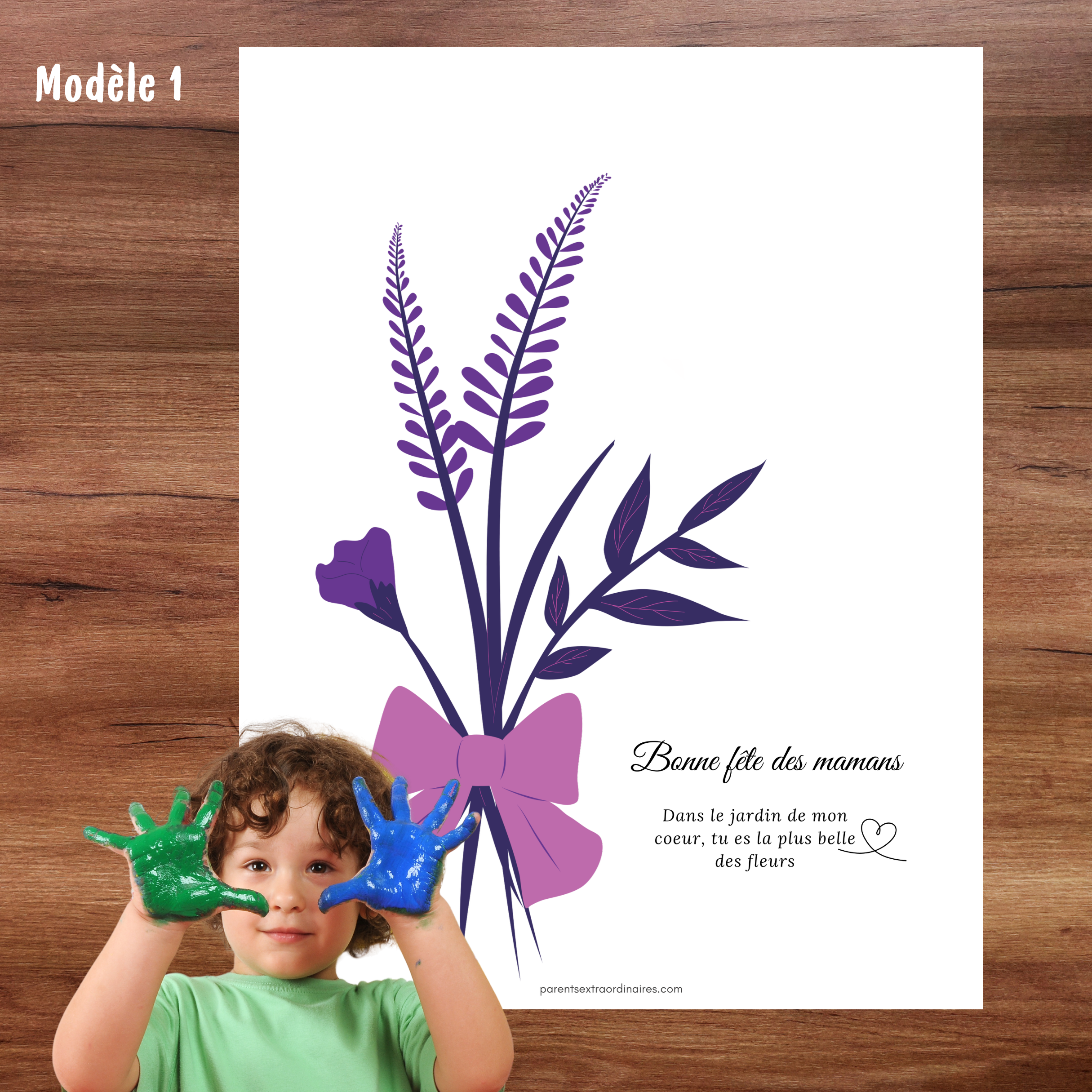 Affiches Bouquet de fleurs : empreintes de mains pour fête des mères