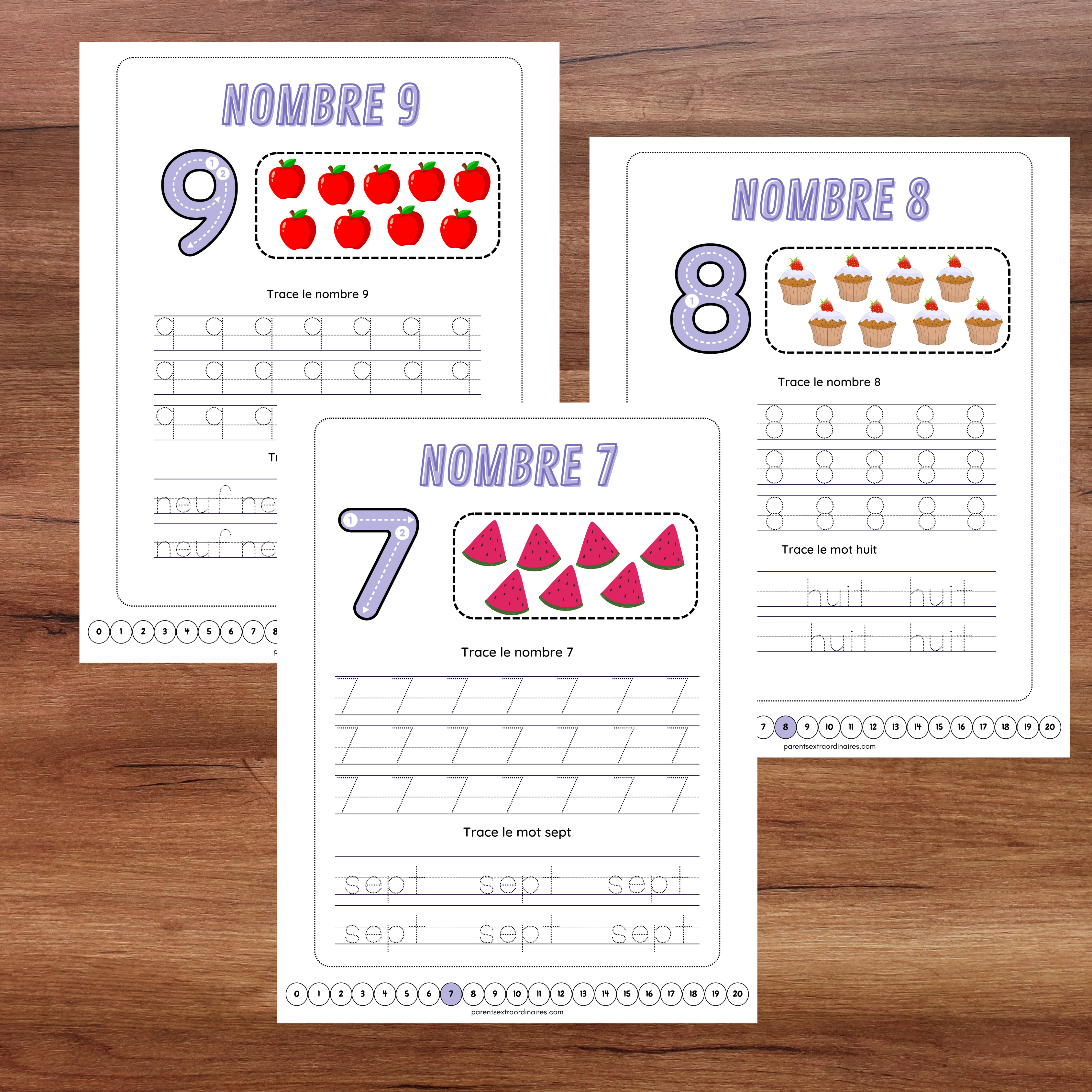 Exercices de préécriture et de traçage des chiffres permettant aux enfants d’apprendre la formation correcte des nombres