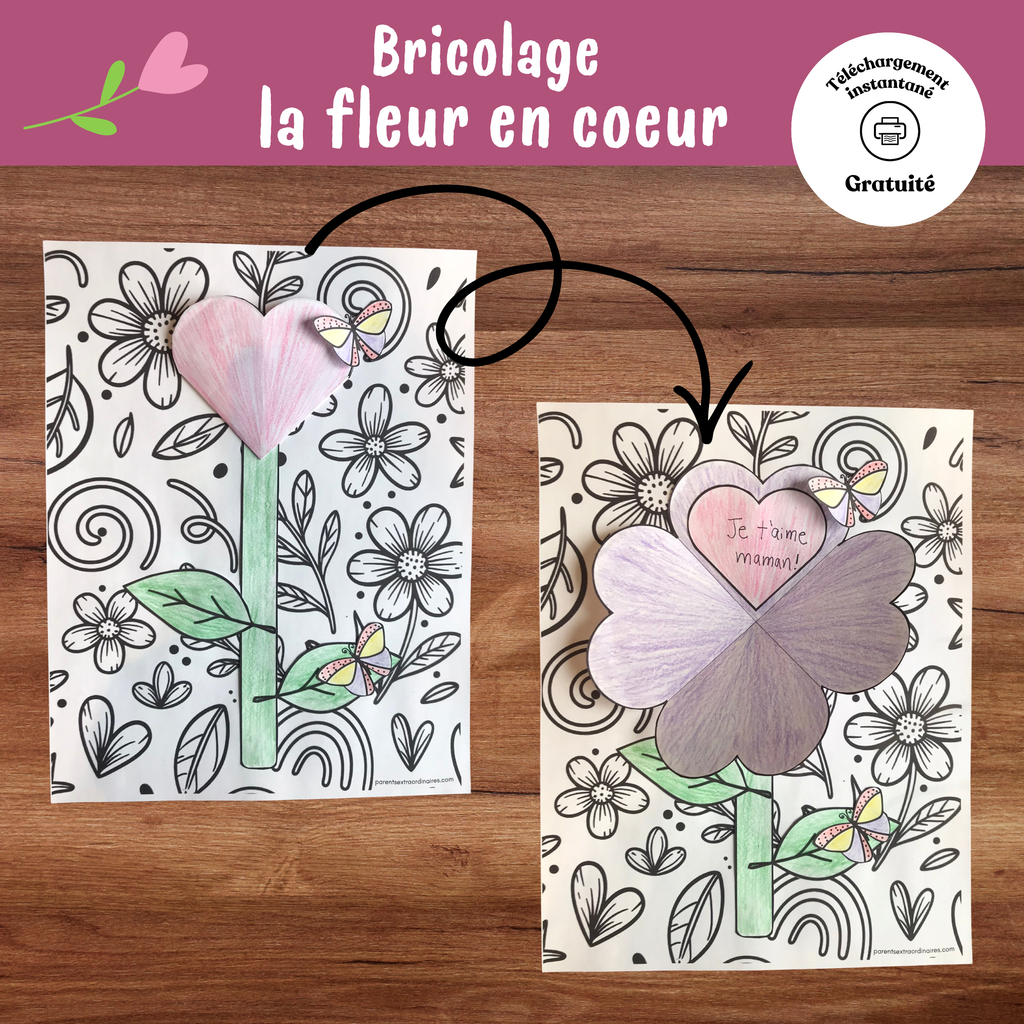 Bricolage la fleur en coeur pour fête des mères