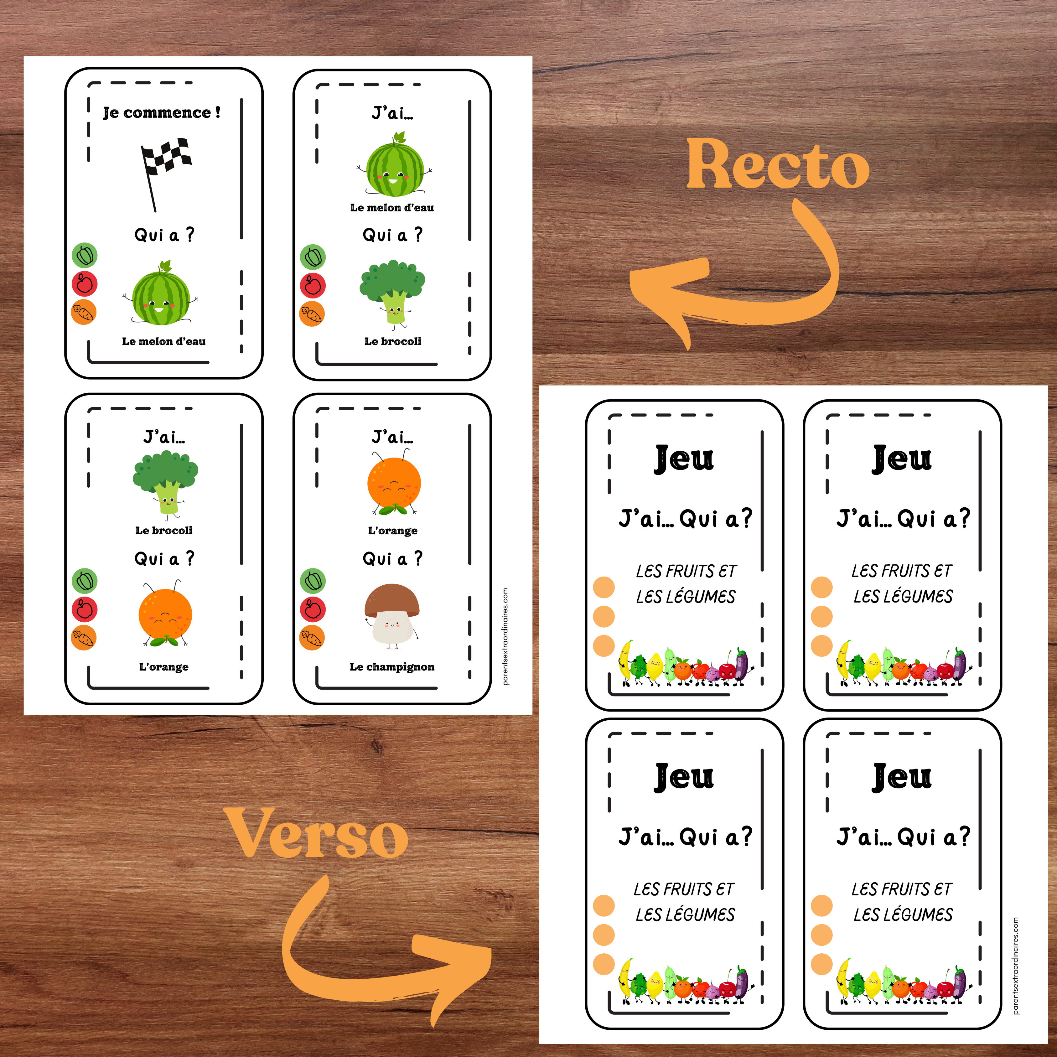 Jeu j'ai...qui a? : thème les fruits et légumes