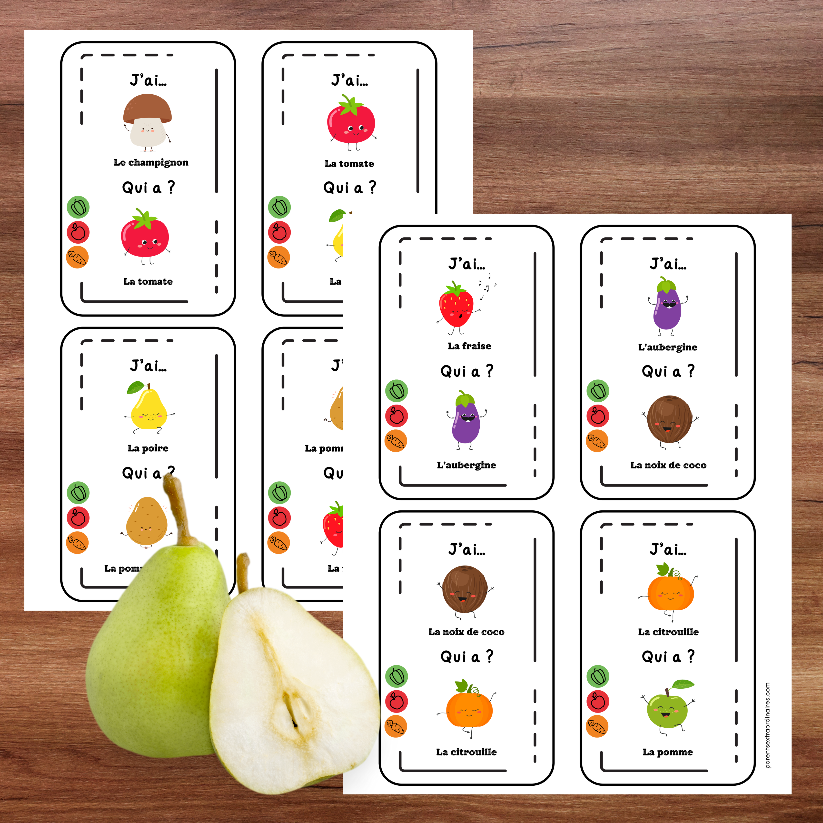 Jeu j'ai...qui a? : thème les fruits et légumes