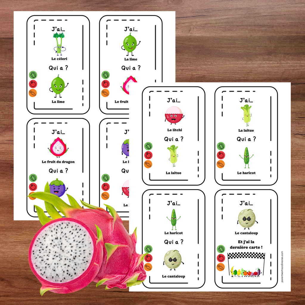 Jeu j'ai...qui a? : thème les fruits et légumes