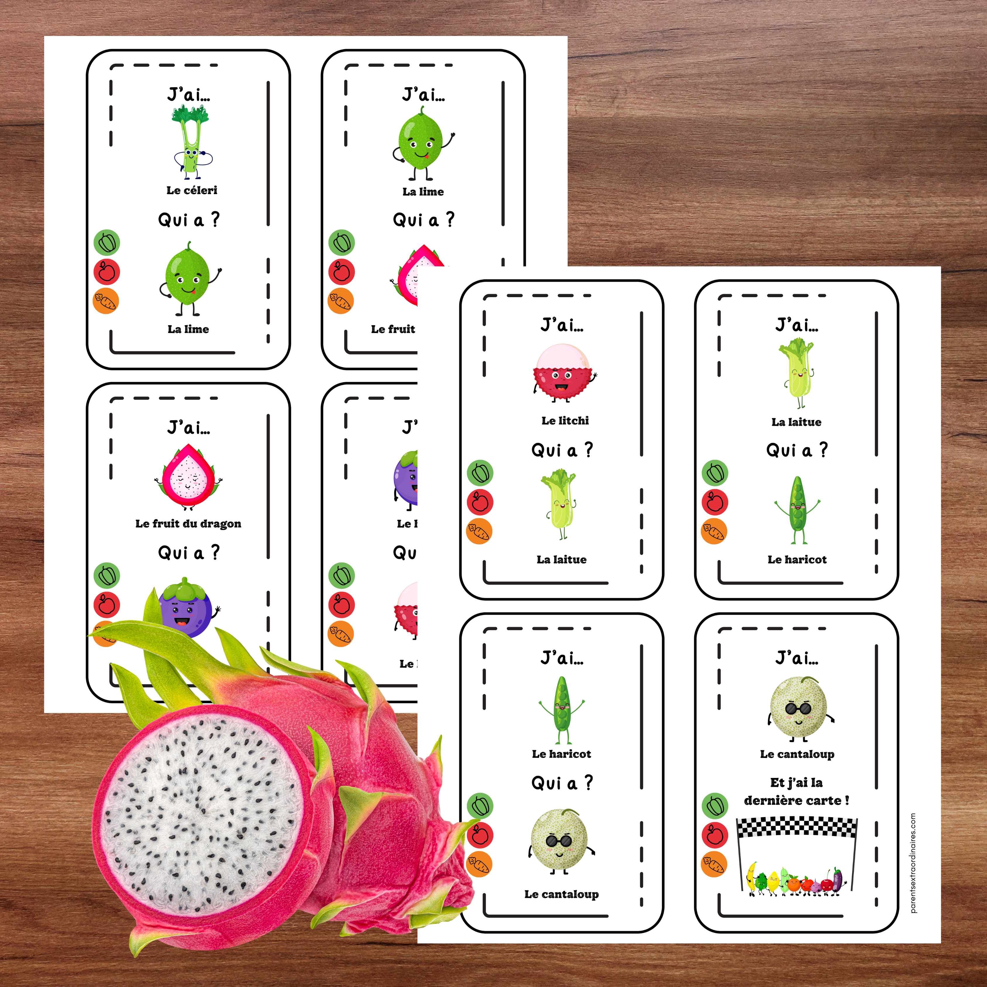 Jeu j'ai...qui a? : thème les fruits et légumes