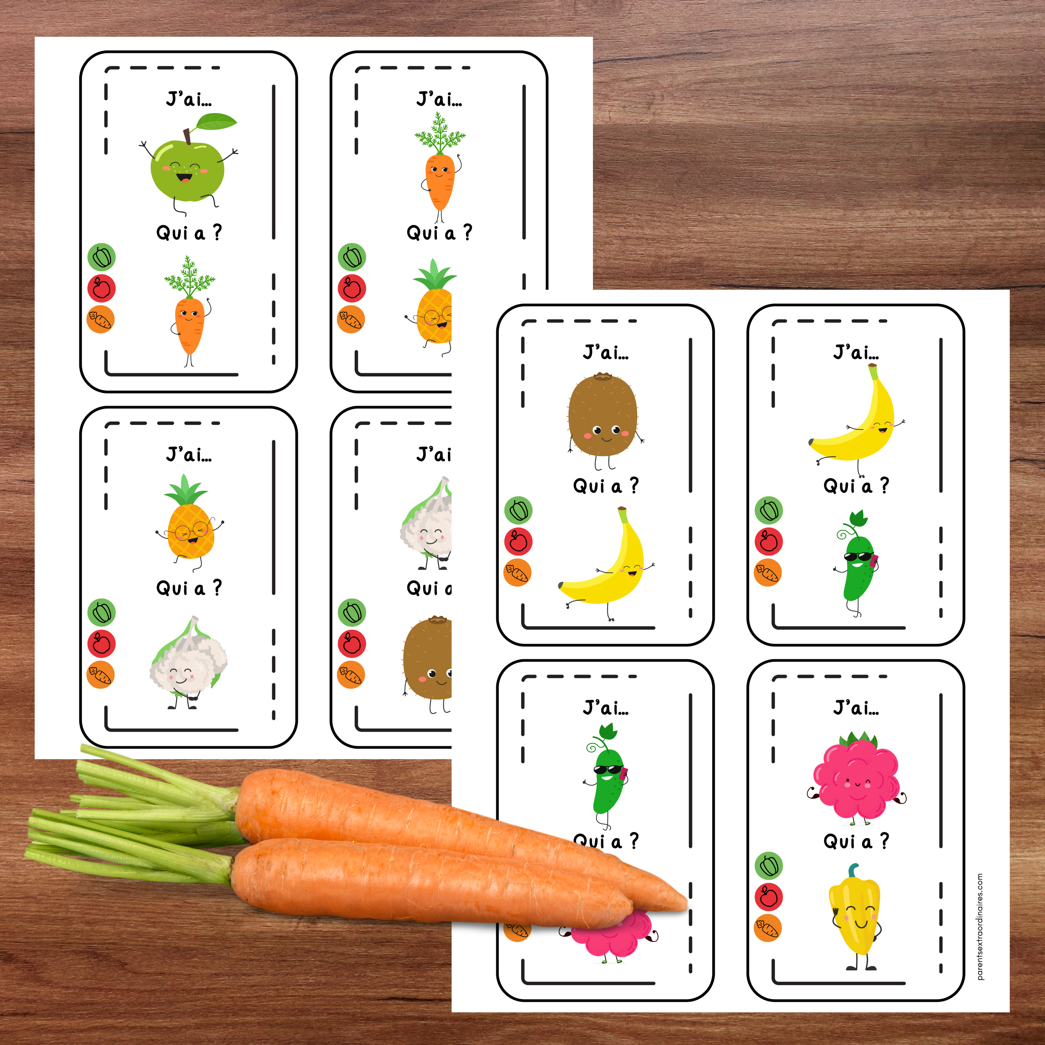 Jeu j'ai...qui a? : thème les fruits et légumes