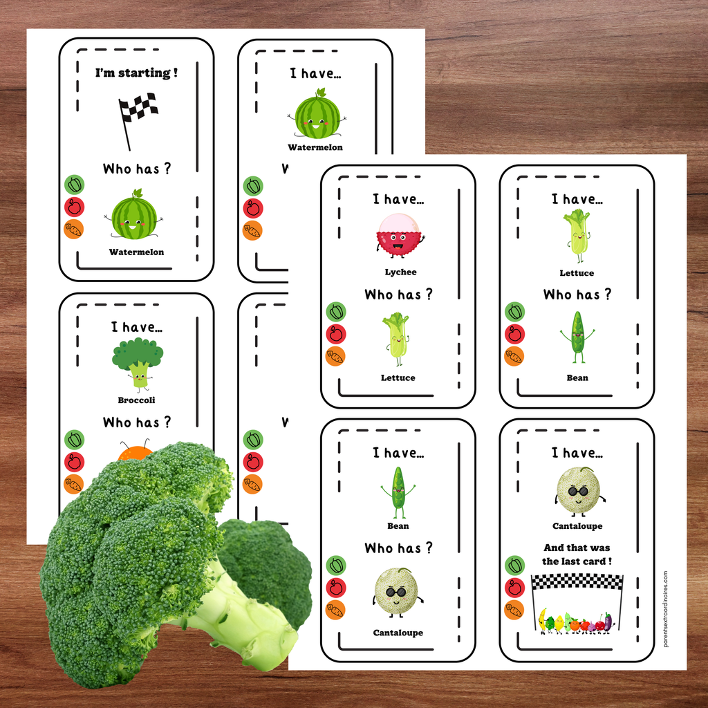 Jeu j'ai...qui a? : thème les fruits et légumes