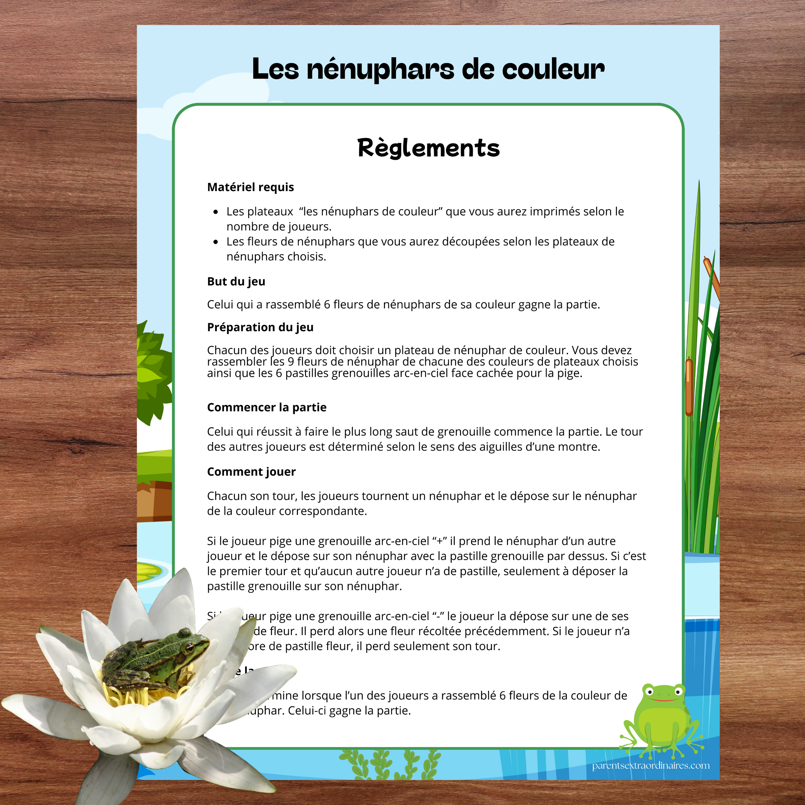 Jeu les nénuphars de couleur