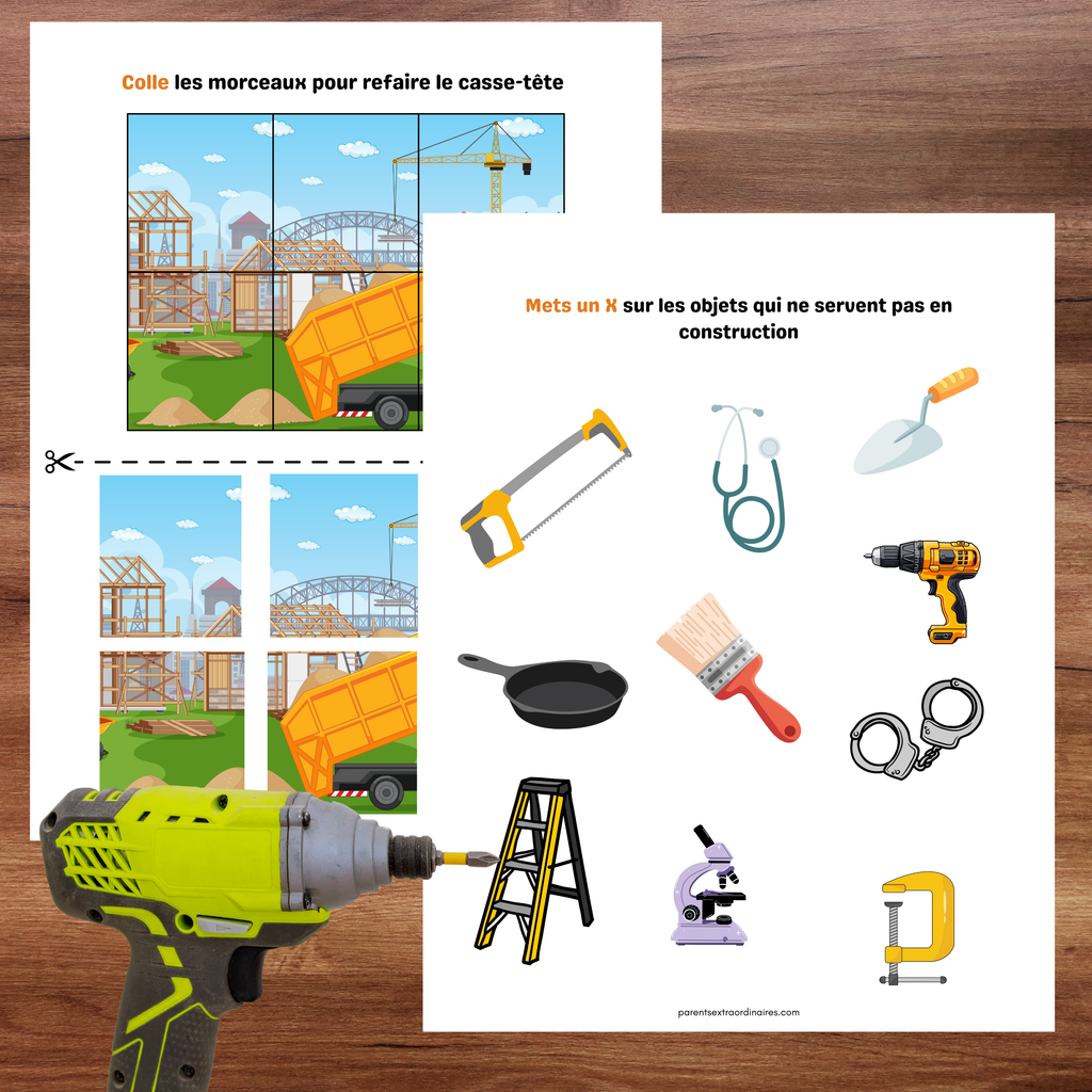 Cahier d'activités thème construction