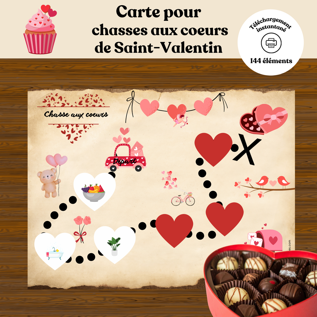 Carte pour chasse aux coeurs de Saint-Valentin