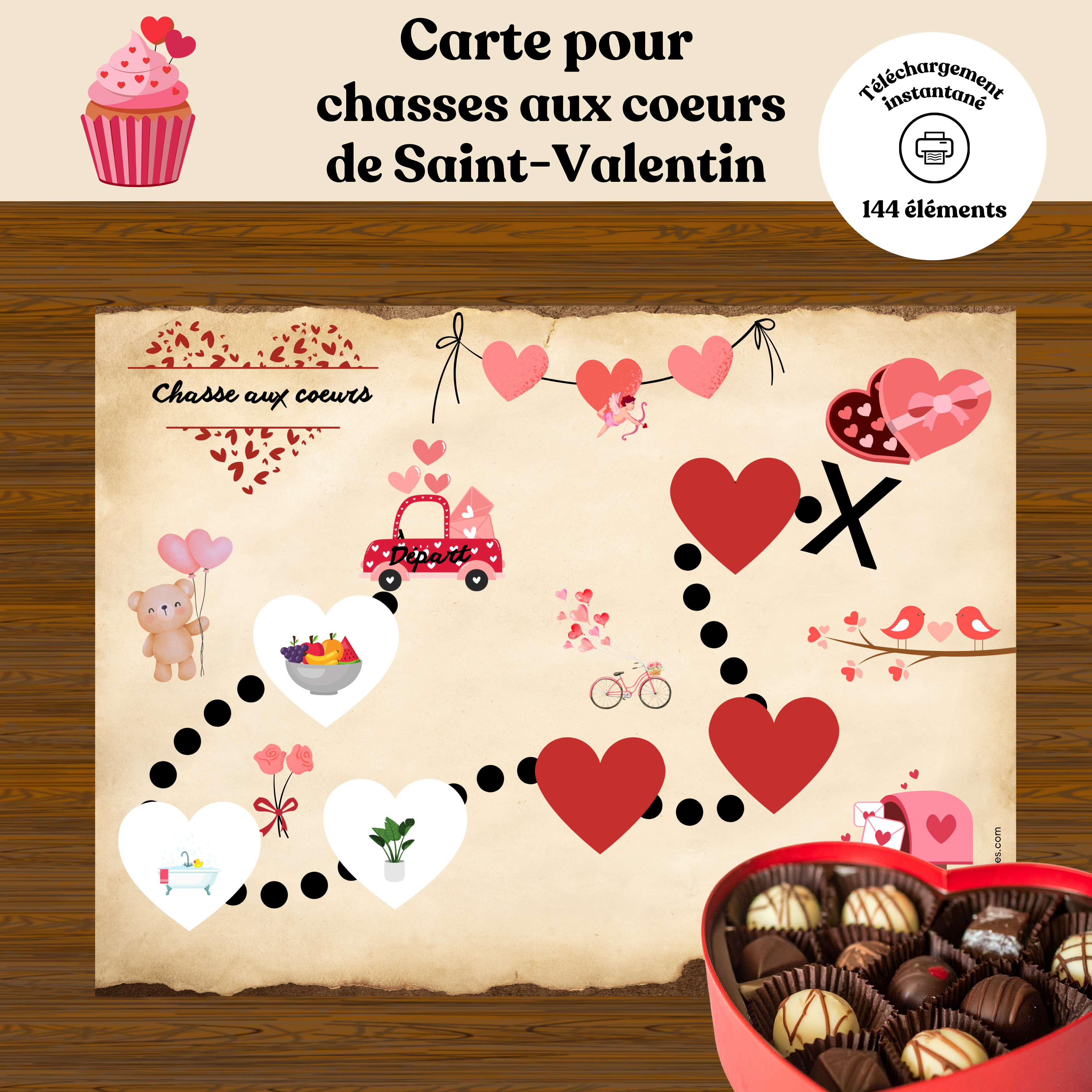 Carte pour chasse aux coeurs de Saint-Valentin