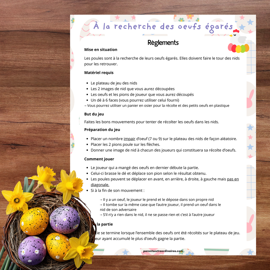Jeu à la recherche des oeufs égarés