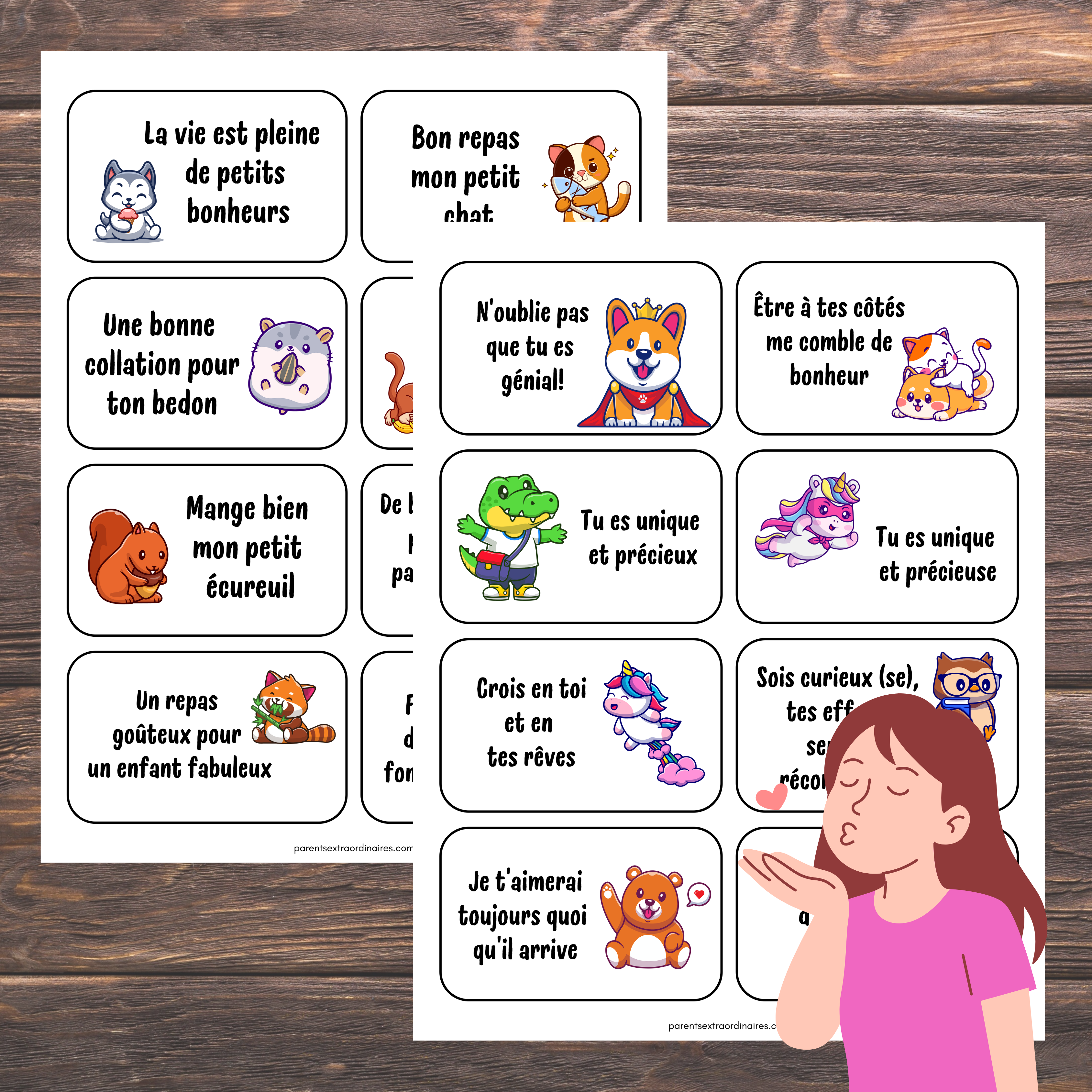 Petits mots pour boîte à lunch : thème animaux rigolos