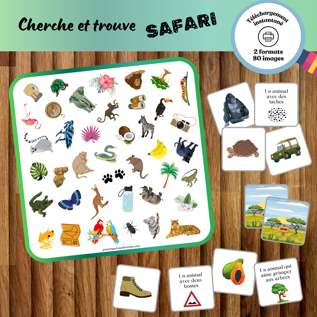 Cherche et trouve : thème safari
