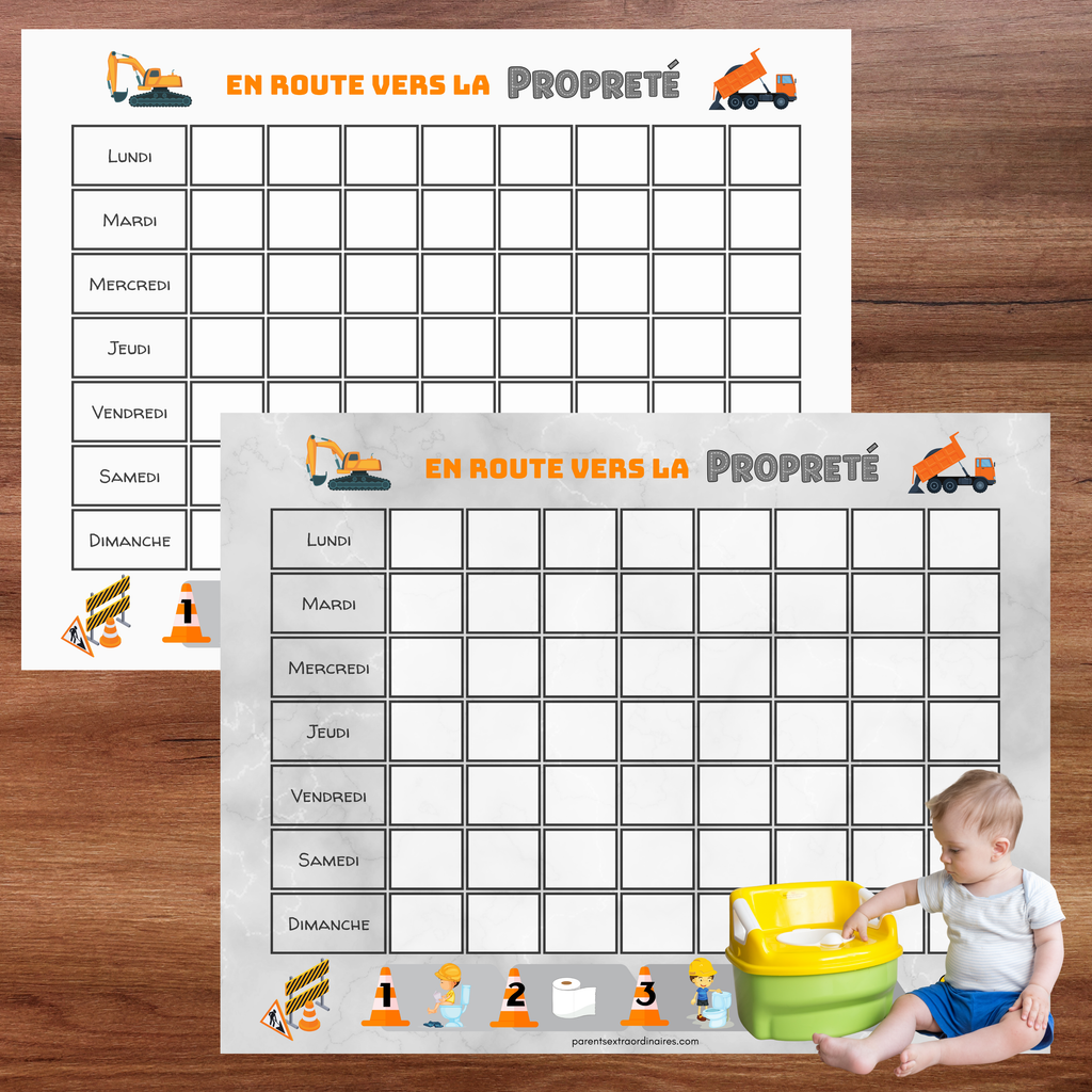Tableau d'apprentissage de la propreté et certificat : thème construction