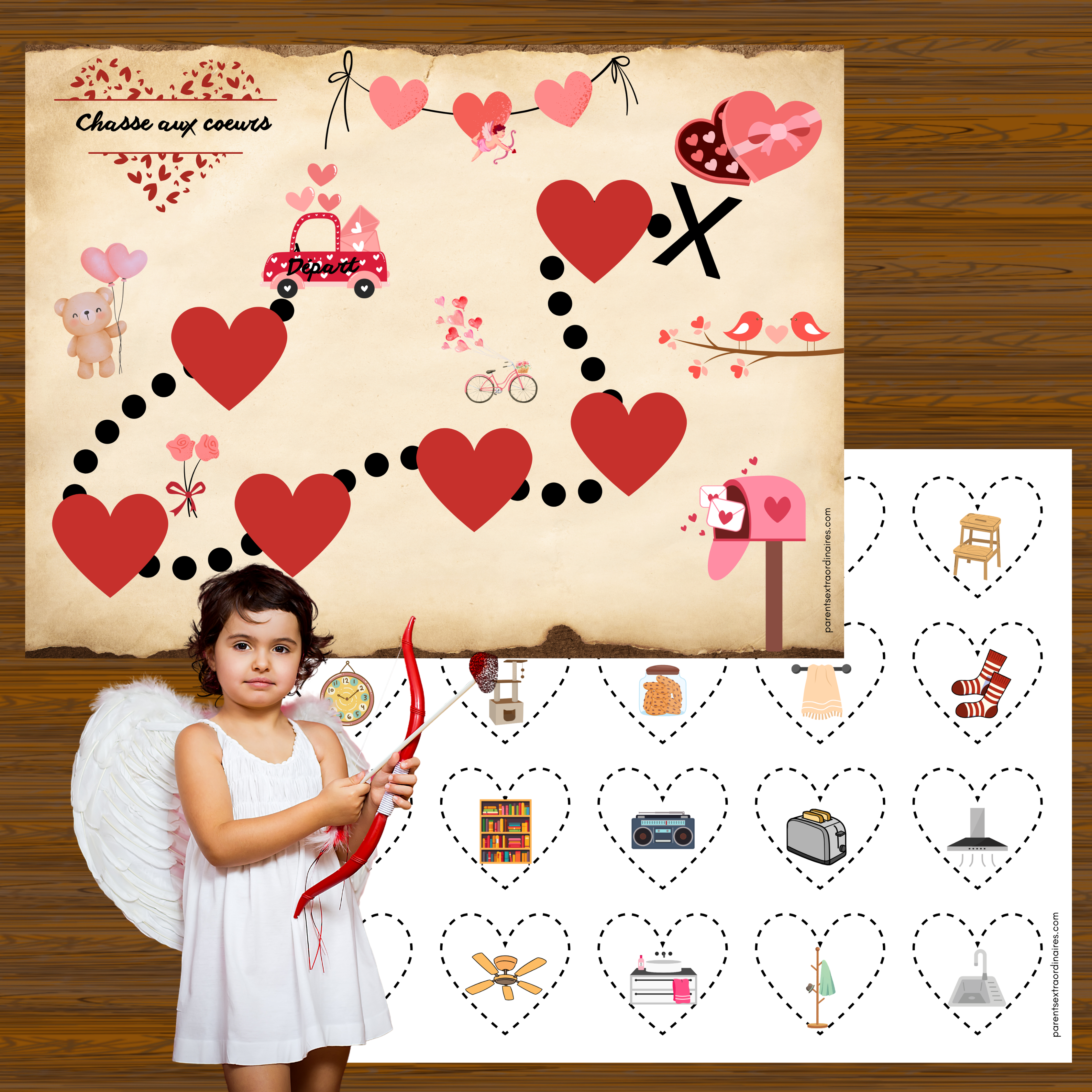 Carte pour chasse aux coeurs de Saint-Valentin