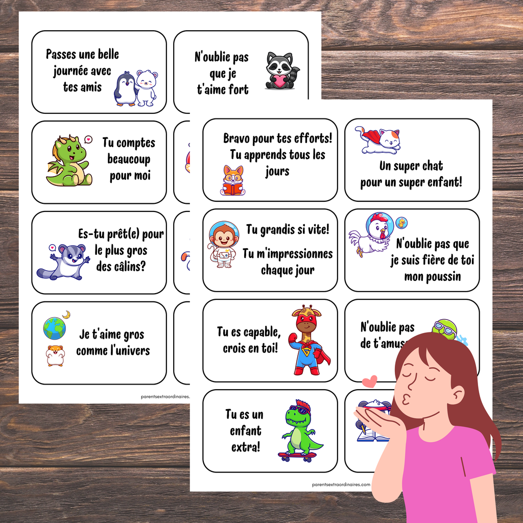Petits mots pour boîte à lunch : thème animaux rigolos