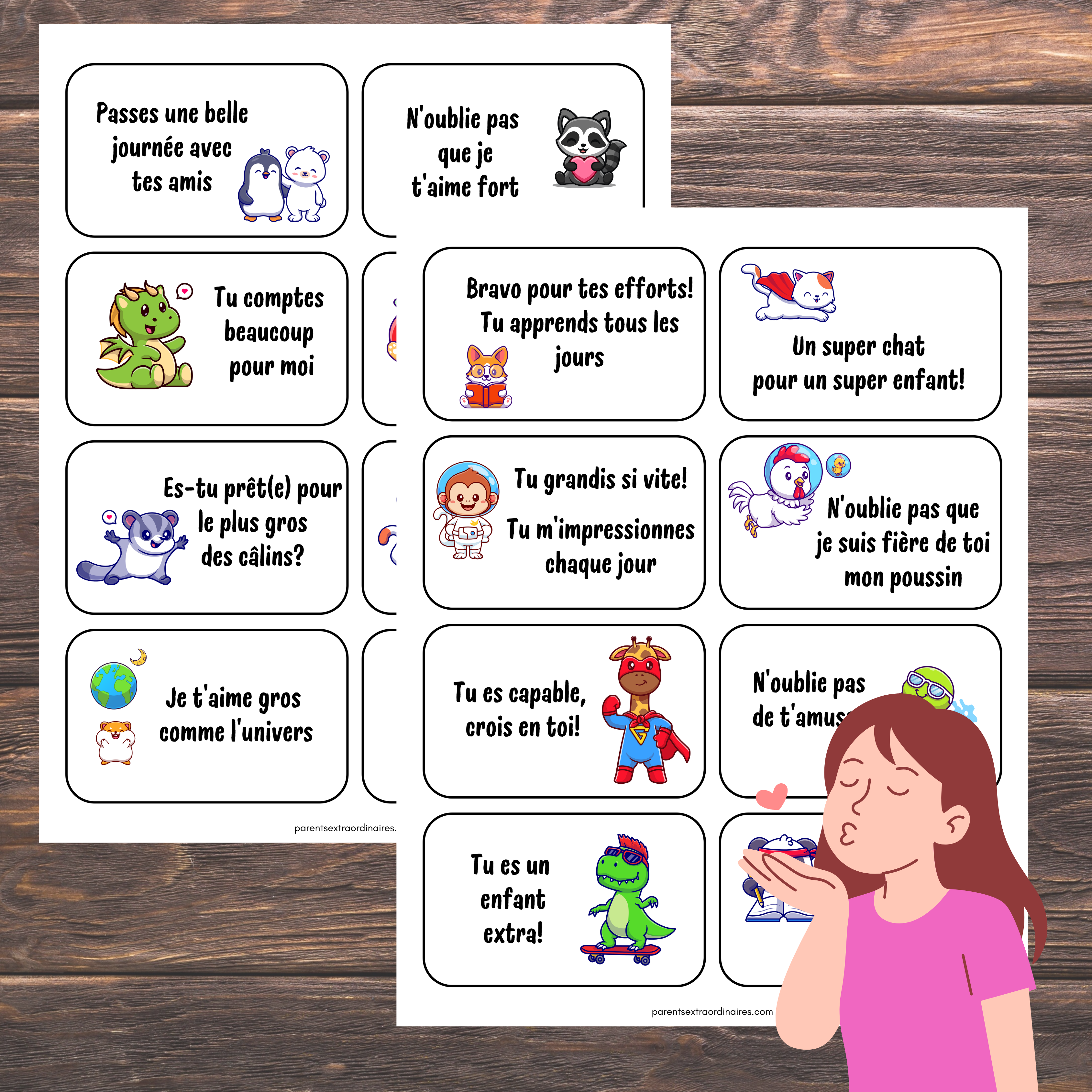 Petits mots pour boîte à lunch : thème animaux rigolos