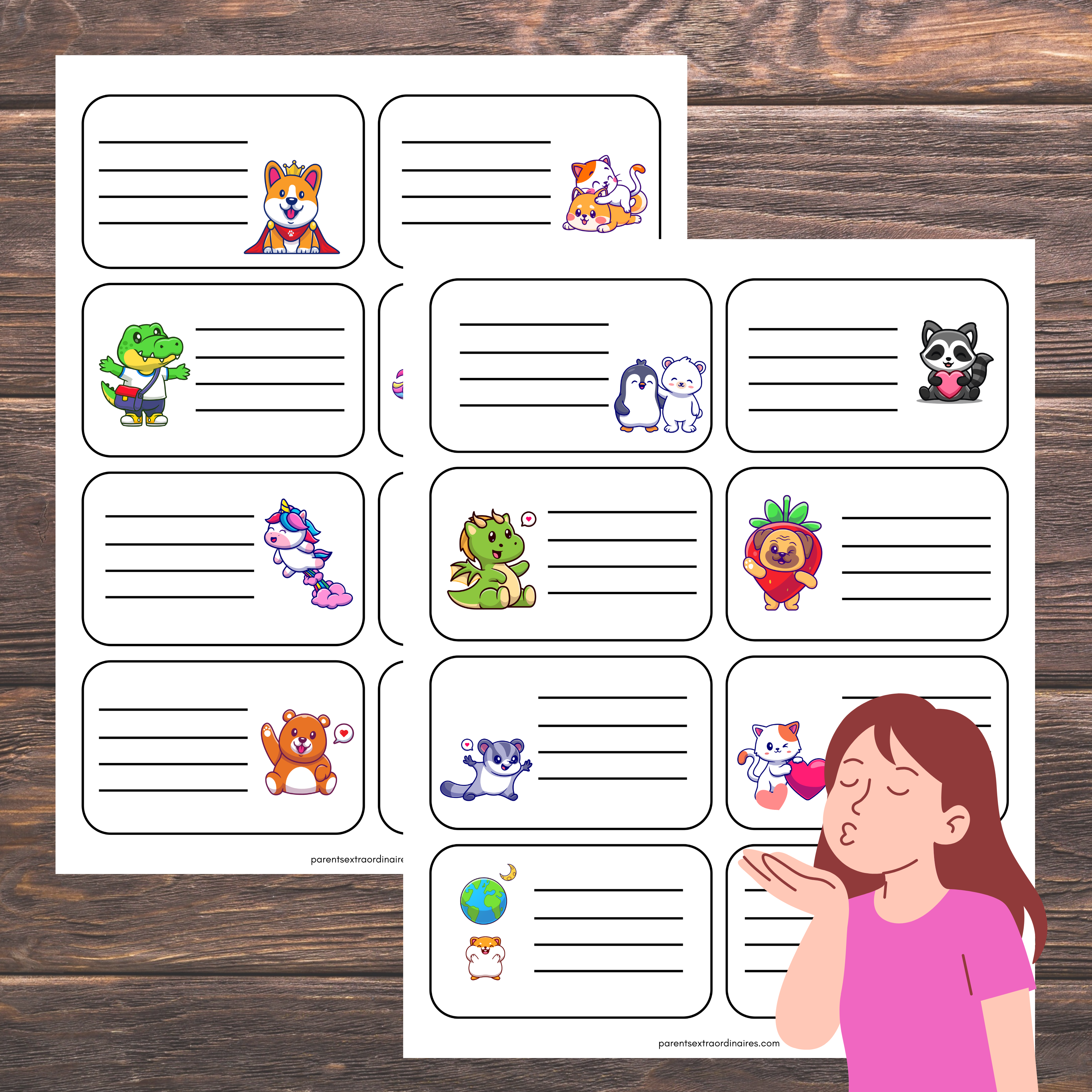 Petits mots pour boîte à lunch : thème animaux rigolos