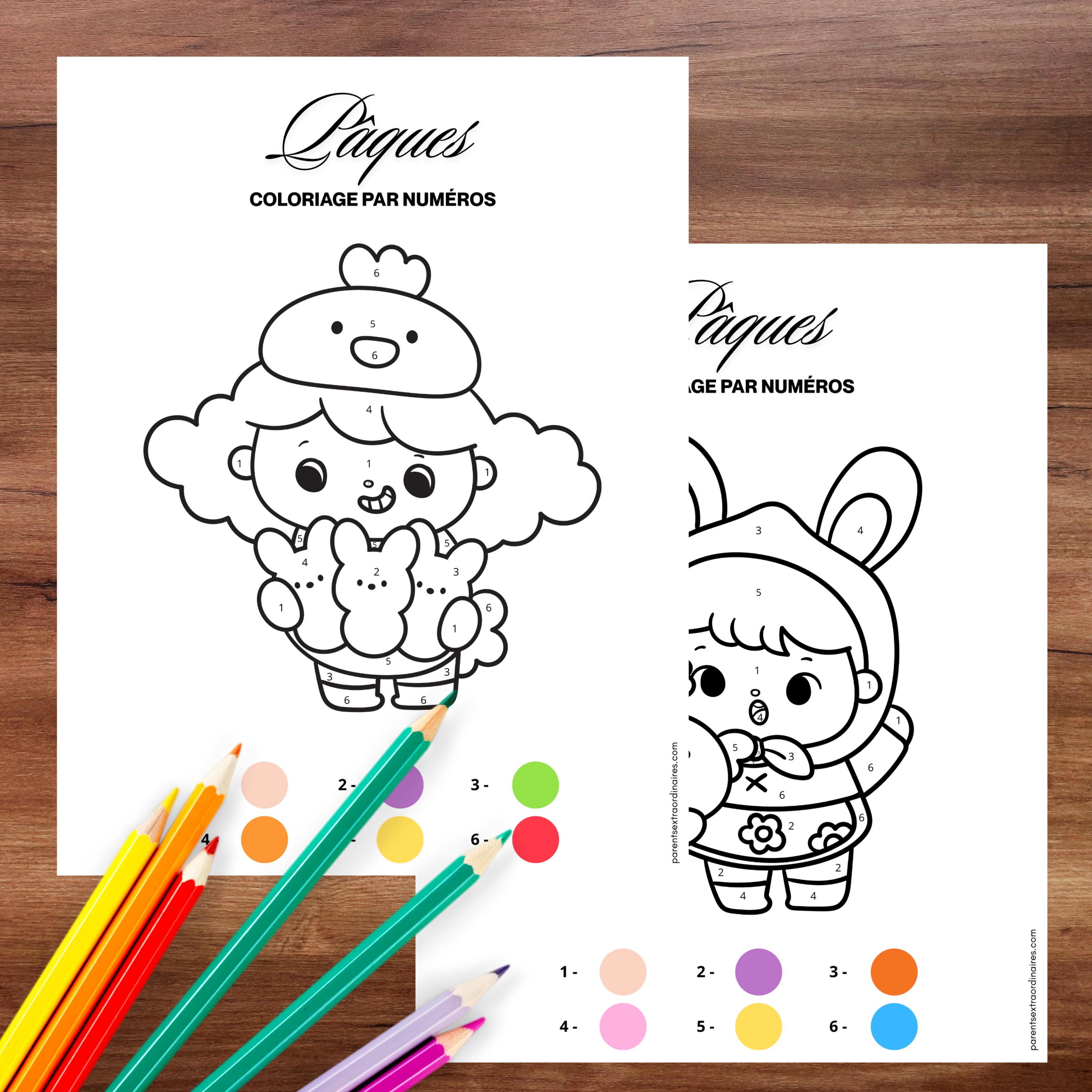 Coloriages par numéros : Thème Pâques