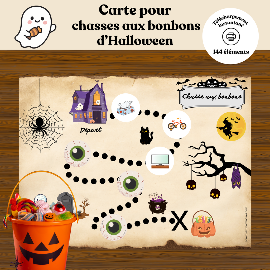 Carte pour chasse aux bonbons d'Halloween
