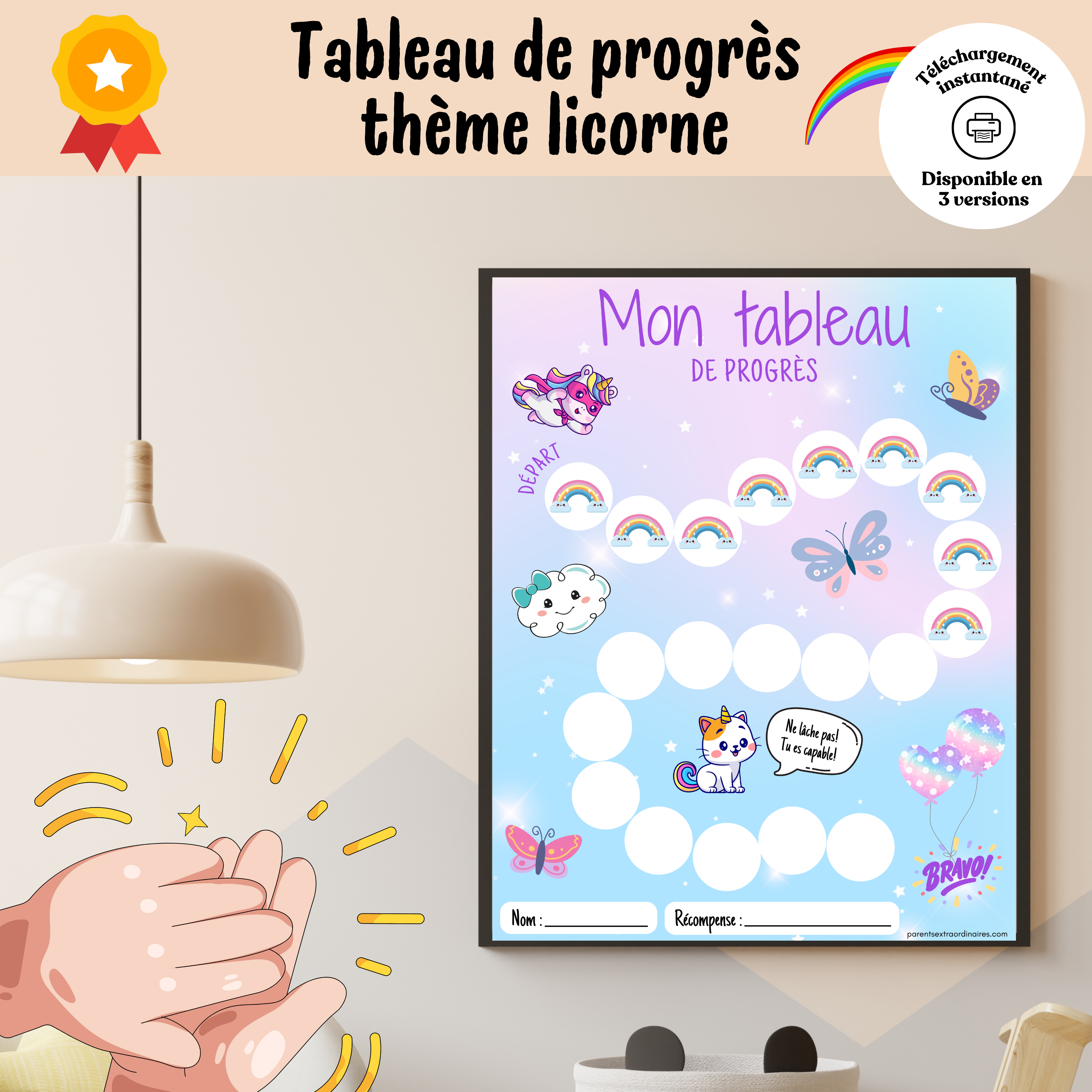 Tableau de progrès : thème licorne