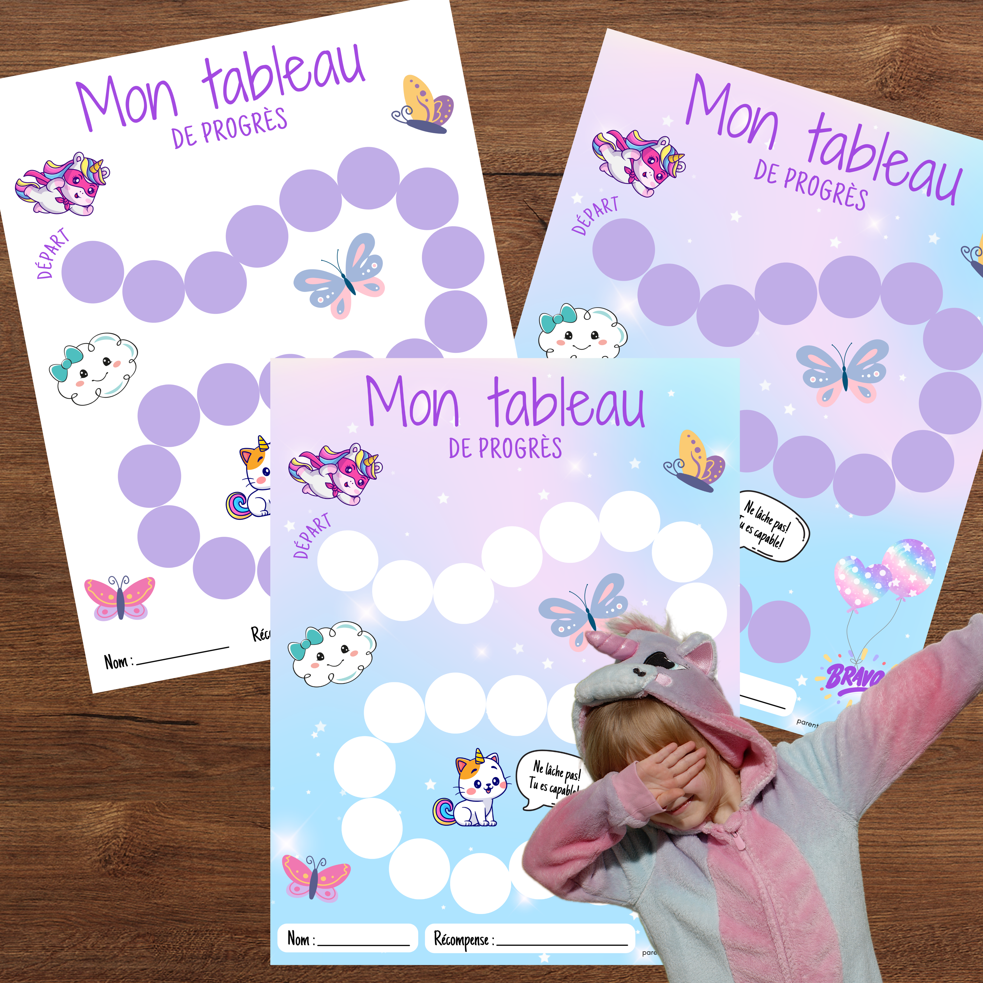 Tableau de progrès : thème licorne