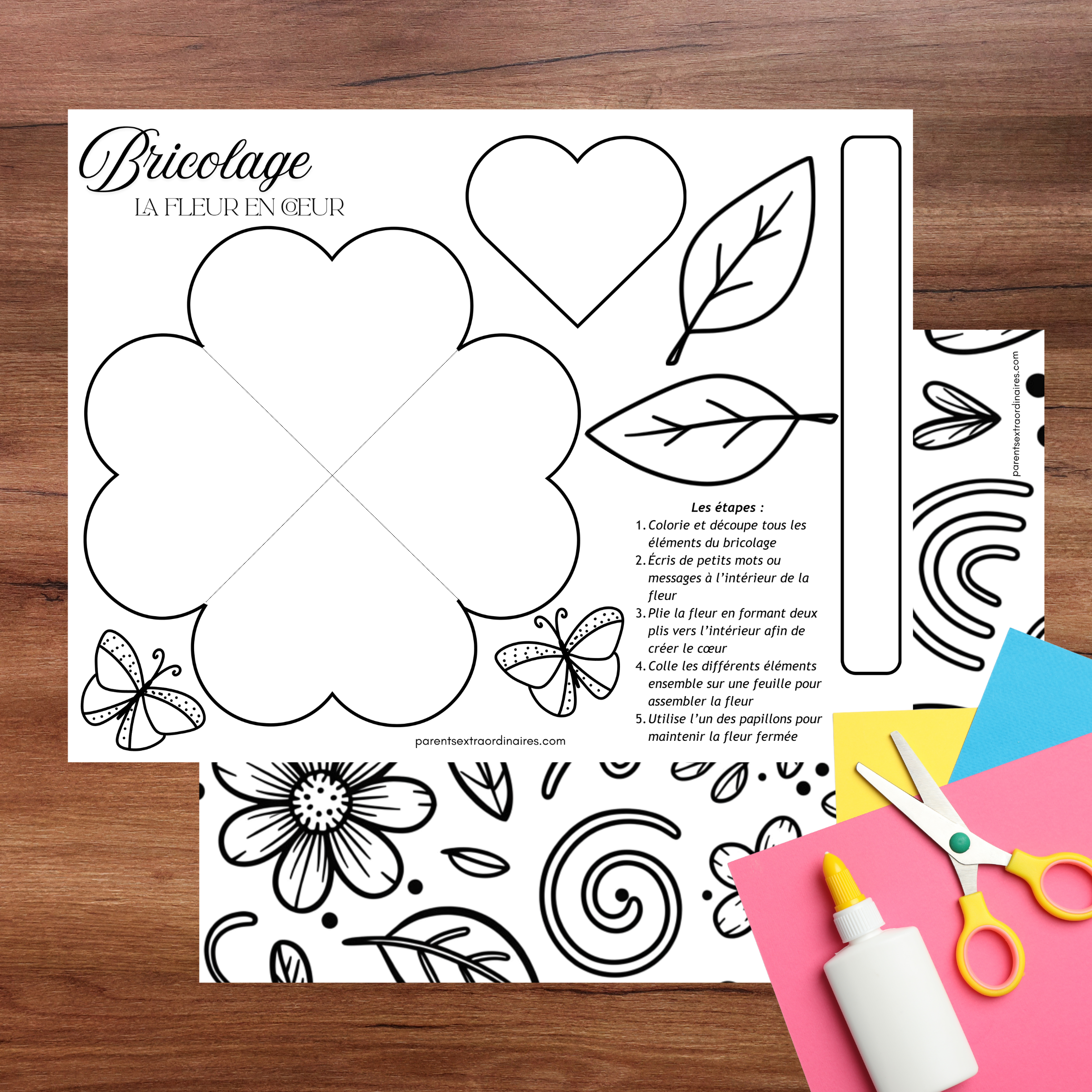 Bricolage la fleur en coeur pour fête des mères