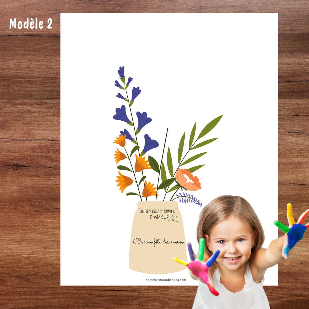 Affiches Bouquet de fleurs : empreintes de mains pour fête des mères