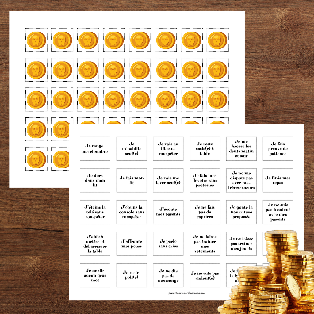 Vignettes illustrées à découper pour personnaliser le tableau de récompense avec différents objectifs comme le brossage des dents, le rangement, la propreté, le sommeil et l'autonomie.