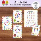 Activité bâtons de popsicle à imprimer avec 100 cartes défis pour développer la motricité fine, la créativité et le raisonnement spatial chez les enfants.