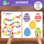 Activité gratuite de coordination bilatérale de Pâques à imprimer pour développer la motricité fine des enfants.