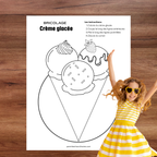 Activité de crème glacée à colorier et à découper pour développer la motricité fine des enfants.
Bricolage d'été imprimable représentant une crème glacée en 3D à réaliser par les enfants.