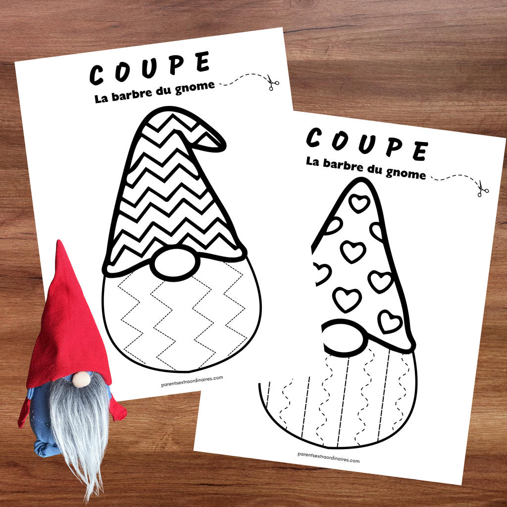 Bricolage gratuit de gnome à colorier et découper pour développer la motricité fine.